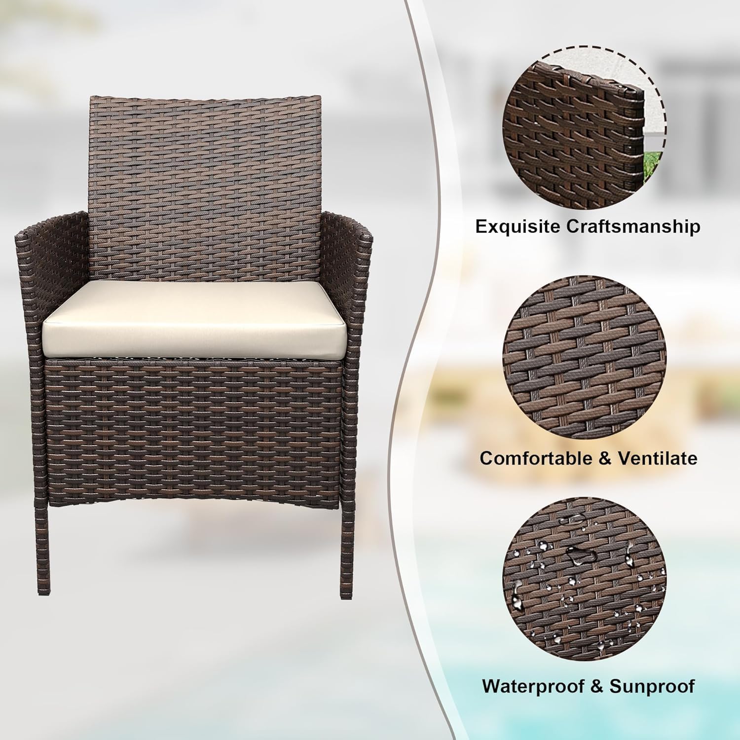 2. Chairs, Soft Cushions and 1 Coffee Table, Suitable for The Backyard Balcony
