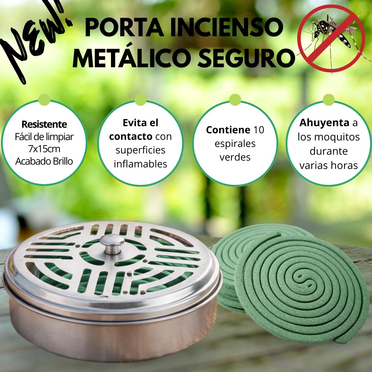Soporte Metálico con 10 Espirales Antimosquitos con Citronela y Limón, Espirales Citroela Antimosquitos, Repelente Citronela | Protección Exterior 6-8 Horas, Protección Natural, Aroma Agradable — view 5