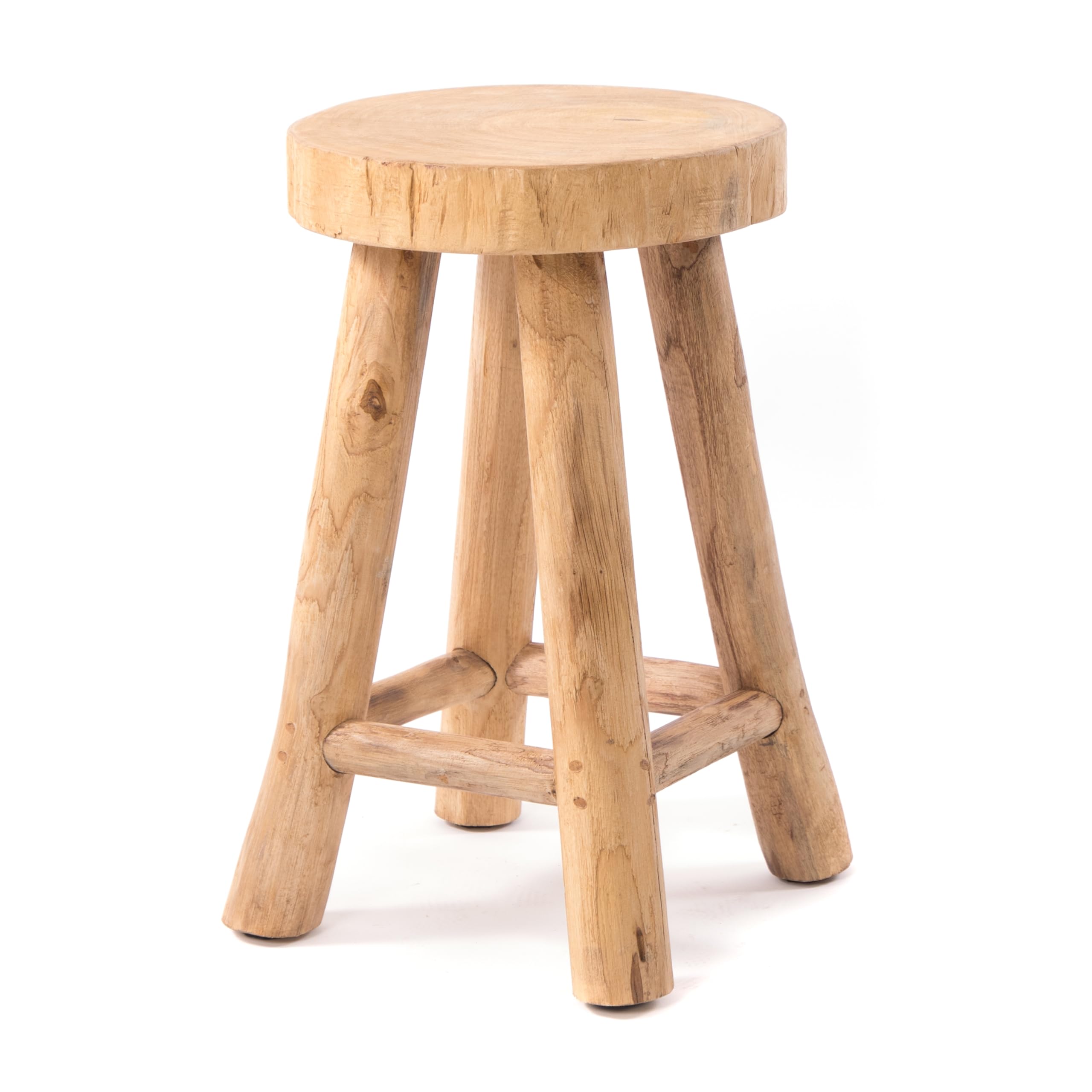 DESIGN DELIGHTS Sgabello Rotondo in Legno Pinto, Teak, Rustico, per Piante e Fiori, con Seduta, 50x30x30 cm