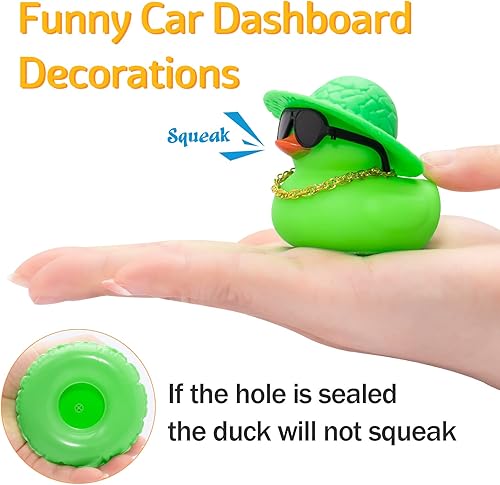 Miniatura 9 de wonuu Patos de goma brillantes con gafas de sol de plástico, anillo de natación, sombrero de collar, accesorios brillantes para automóvil,