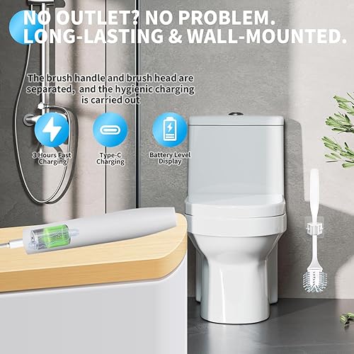 Miniatura 4 de Cepillo eléctrico para inodoro, ultra silencioso y potente, IPX7 impermeable autolimpiante para inodorobañeralechada, limpiador giratorio