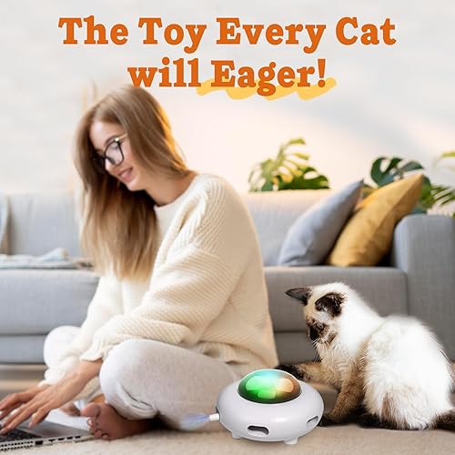 Miniatura 6 de Juguetes interactivos para gatos de interior, juguetes automáticos para gatitos, patín de plumas en movimiento, divertido ejercicio y juguete de