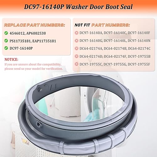 Miniatura 2 de Sello mejorado para maletero de puerta de lavadora DC97-16140P DC97-19755A compatible con la junta de arranque de fuelle de puerta de lavadora