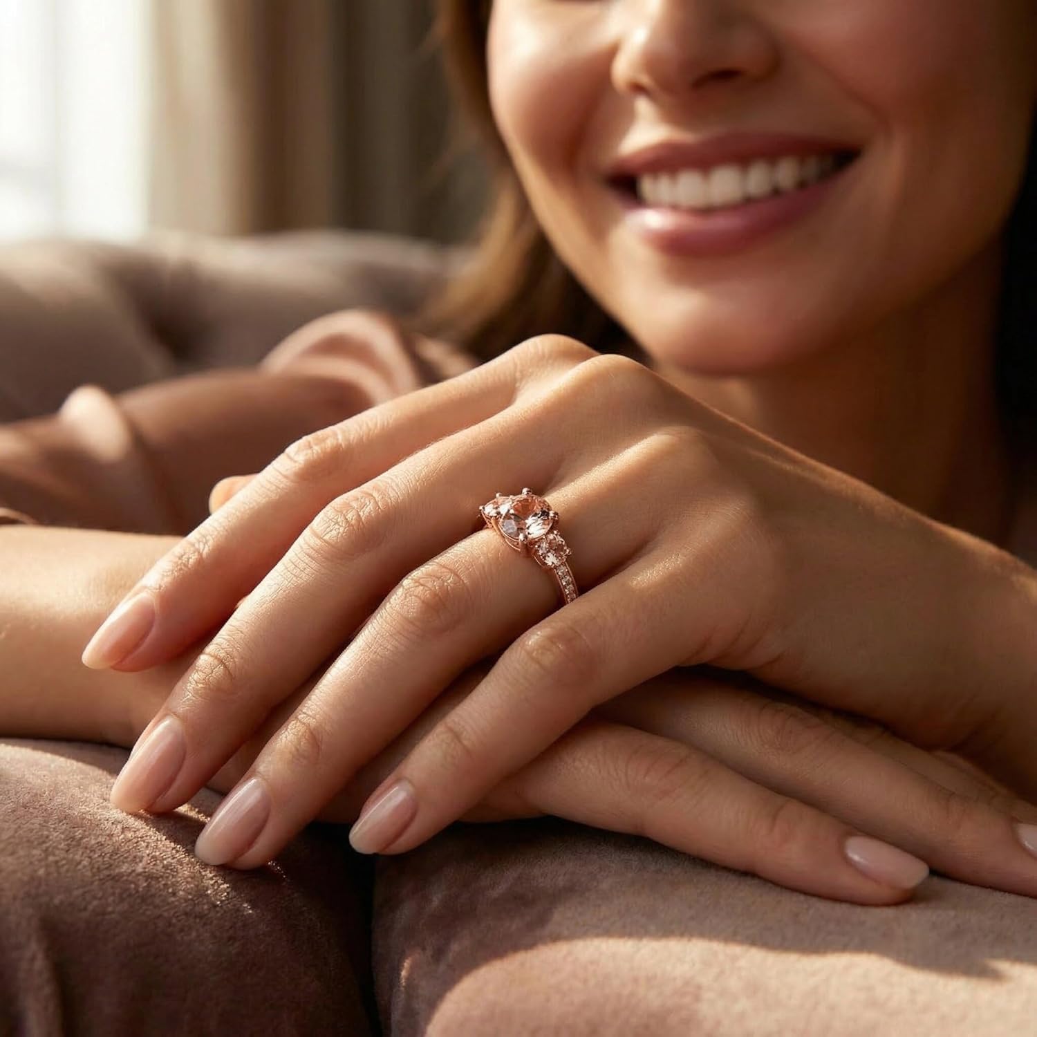 P3 POMPEII3 Pompeii 1 1/2CT Morganite & Diamond 3-Stone Engagement Ring 14K Rose Gold