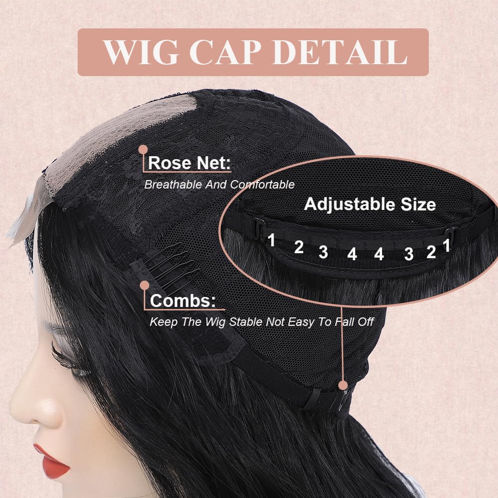 Colorful Queen 26 Inch Long Wavy Synthetic Lace Wig for Women Natural Looking Middle Part Black Wig for Daily Party Use Halloween Cosplay - Image 4