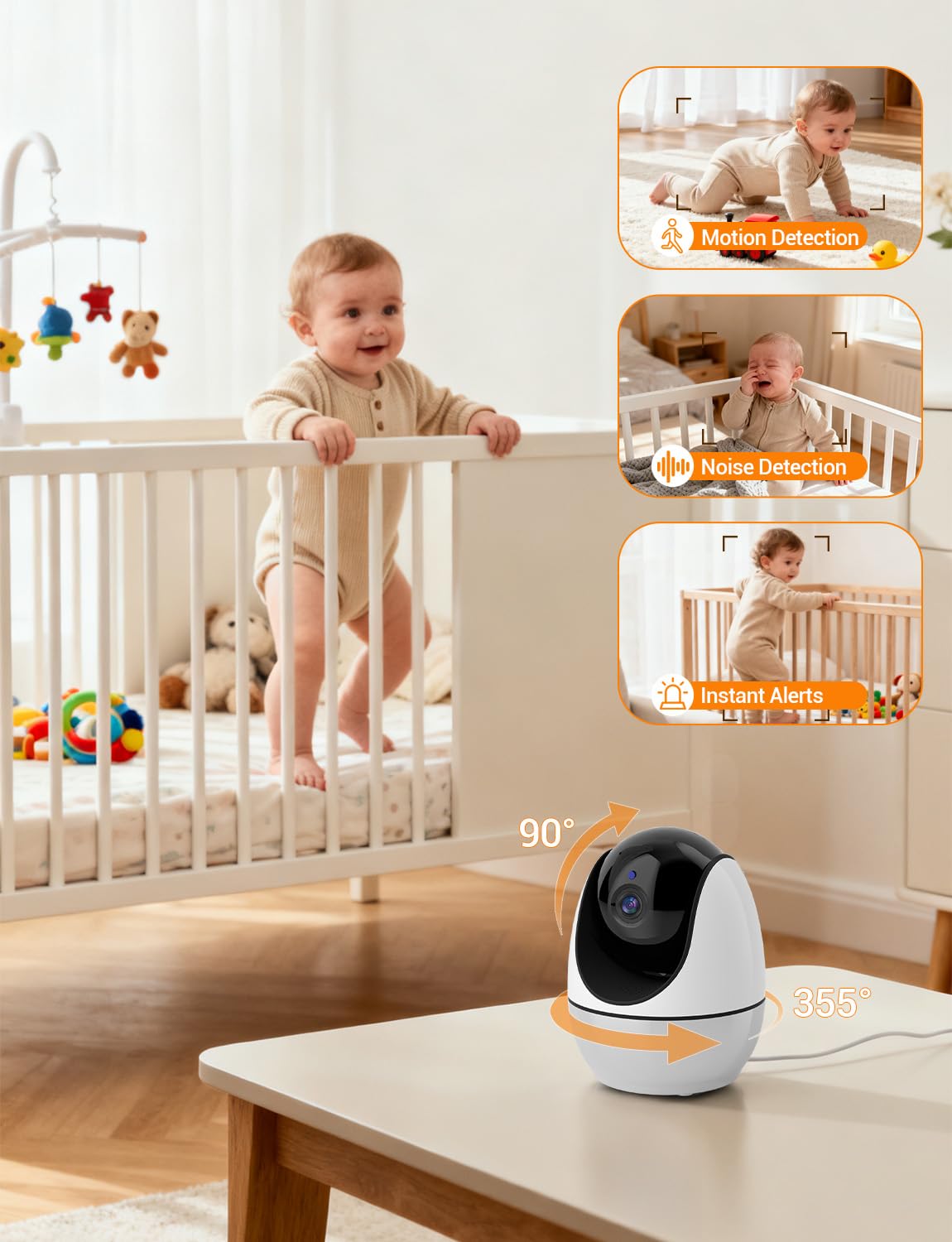 BURNNOVE Baby Monitor Video e Audio Schermo 5" IPS Connessione WiFi App per Smartphone con Luce Notturna Temperatura e Umidità Monitoraggio Movimenti Visione Notturna 8 Ninne Nanne Audio Bidirezionale