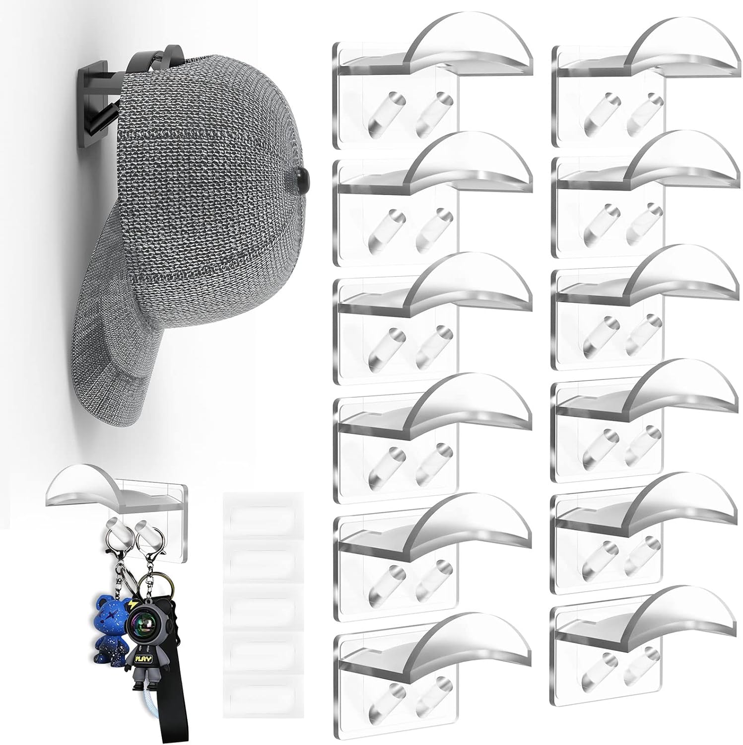 Amazon.com: Heynew Adhesive Hat Hooks for Wall - Hat Rack for Baseball ...