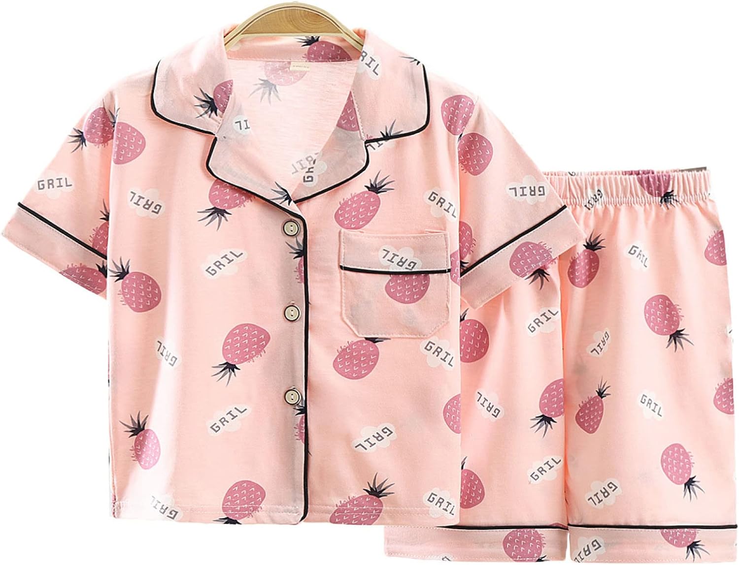 [AORKU] キッズ パジャマ 女児 男の子 綿 オーガニック ルームウェア パンツ ねまき 上下セット 前開き 折り襟 半袖 寝