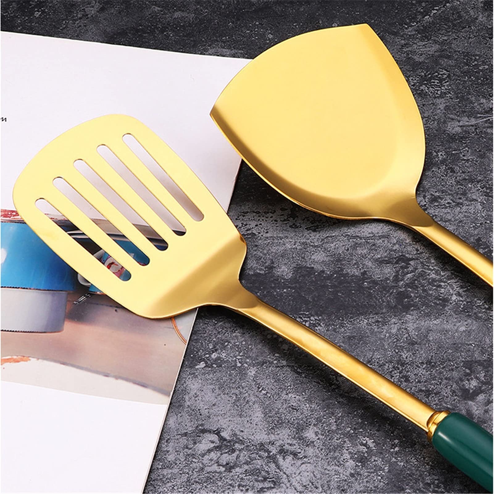 Küchengeräte Setzt Löffel Edelstahlspatel BBQ Küchenspachtelklemmen Löffel Küchenzangen Kochwerkzeuge Geschenkset (Color : Black)