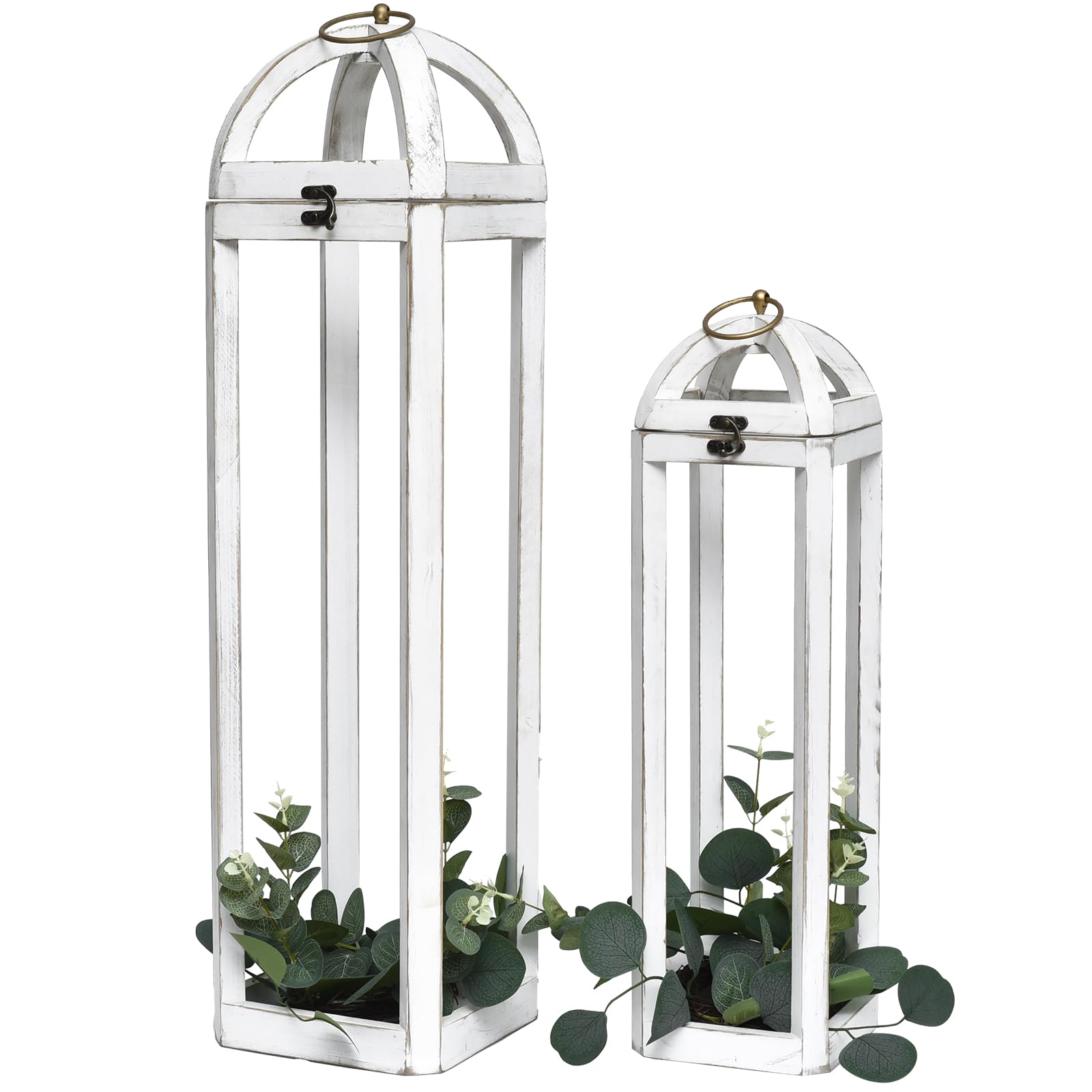 SwallowLivingWooden Lanterns - Set of 2 Rustic Farmhouse Design for Indoor and Outdoor Decor, White