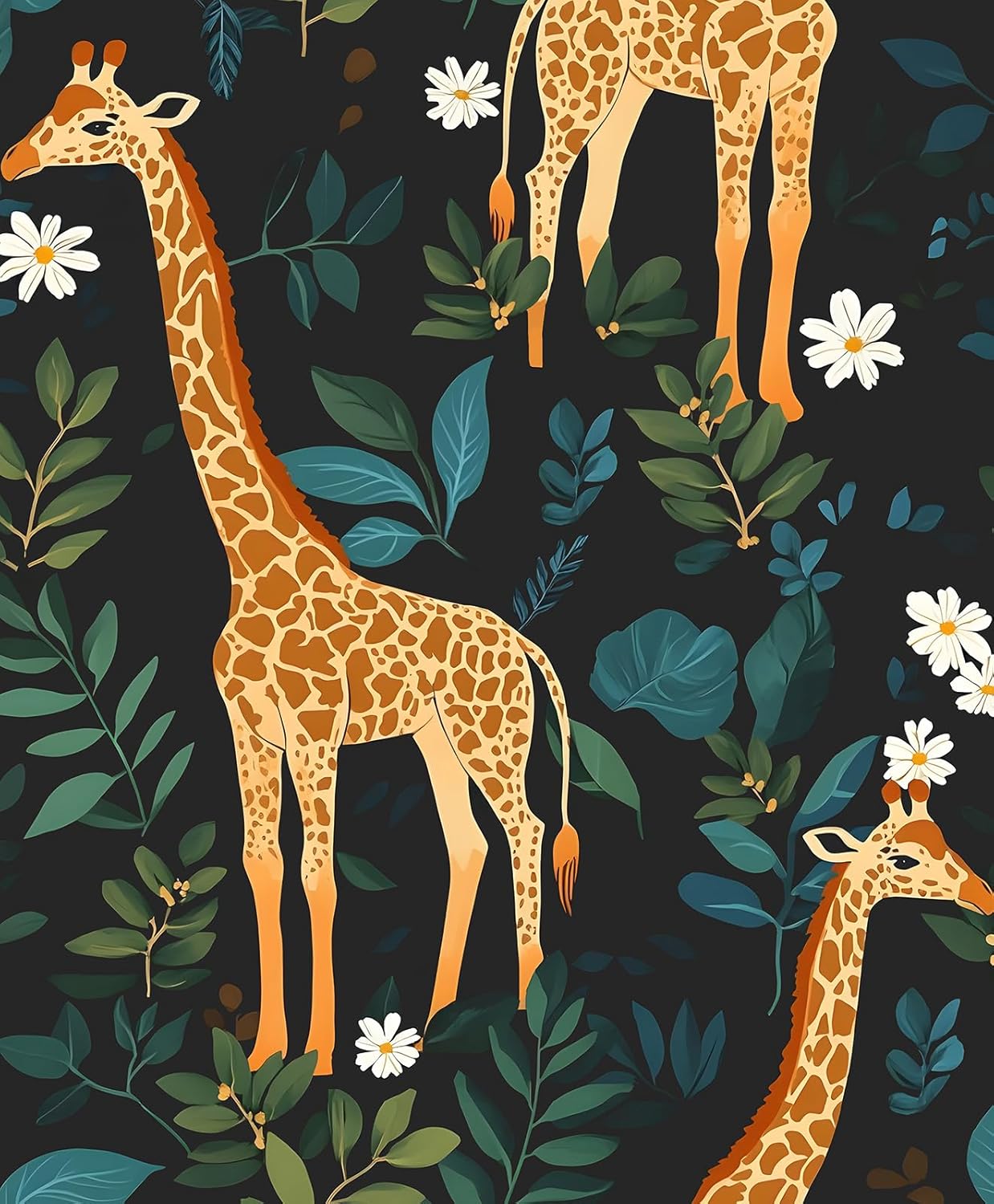Giraffe Wallpaper Peel and Stick,Vintage Aniaml Contact Paper,Green Leaf Self-Adhesive Removable Wall Paper for Cabinet Bedroom Decor 17.5in x 118in