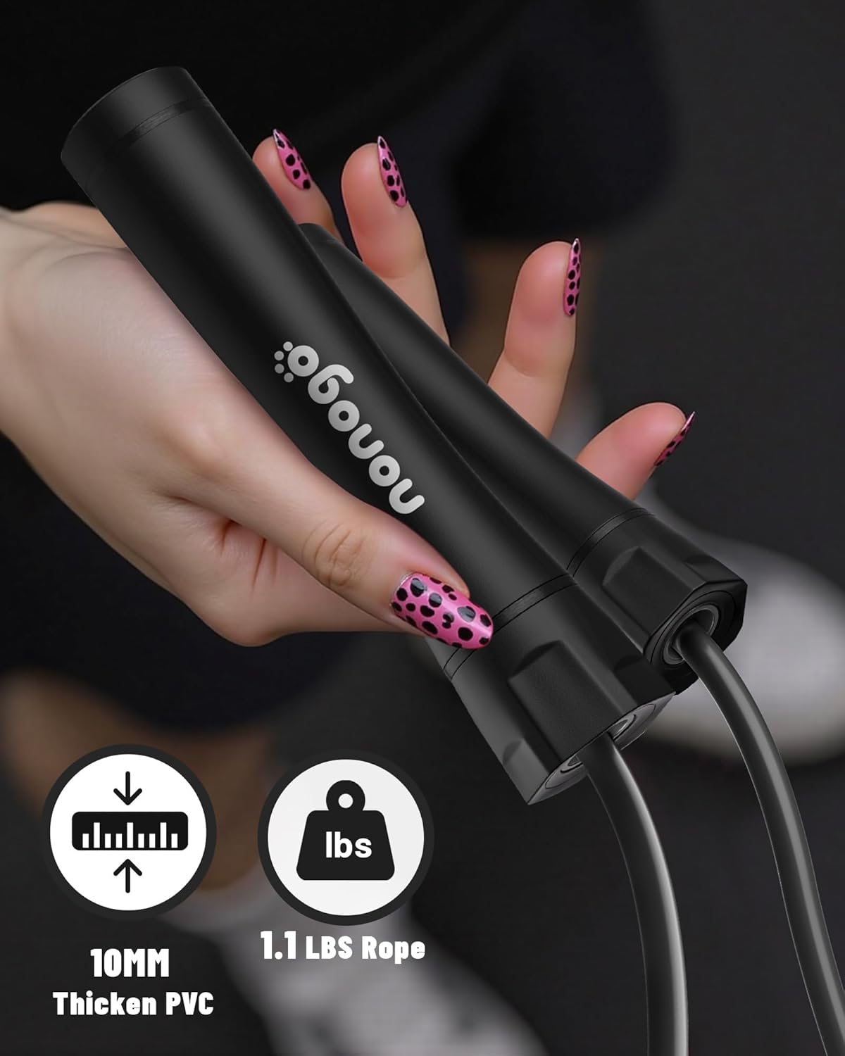 nonogo 1.1LB Weighted Jump Rope for Women – Adjustable 10mm Heavy PVC Skipping Rope for Fitness, Ideal for High-Intensity Training, MMA, Boxing, CrossFit, Weight-loss Workouts - Image 3
