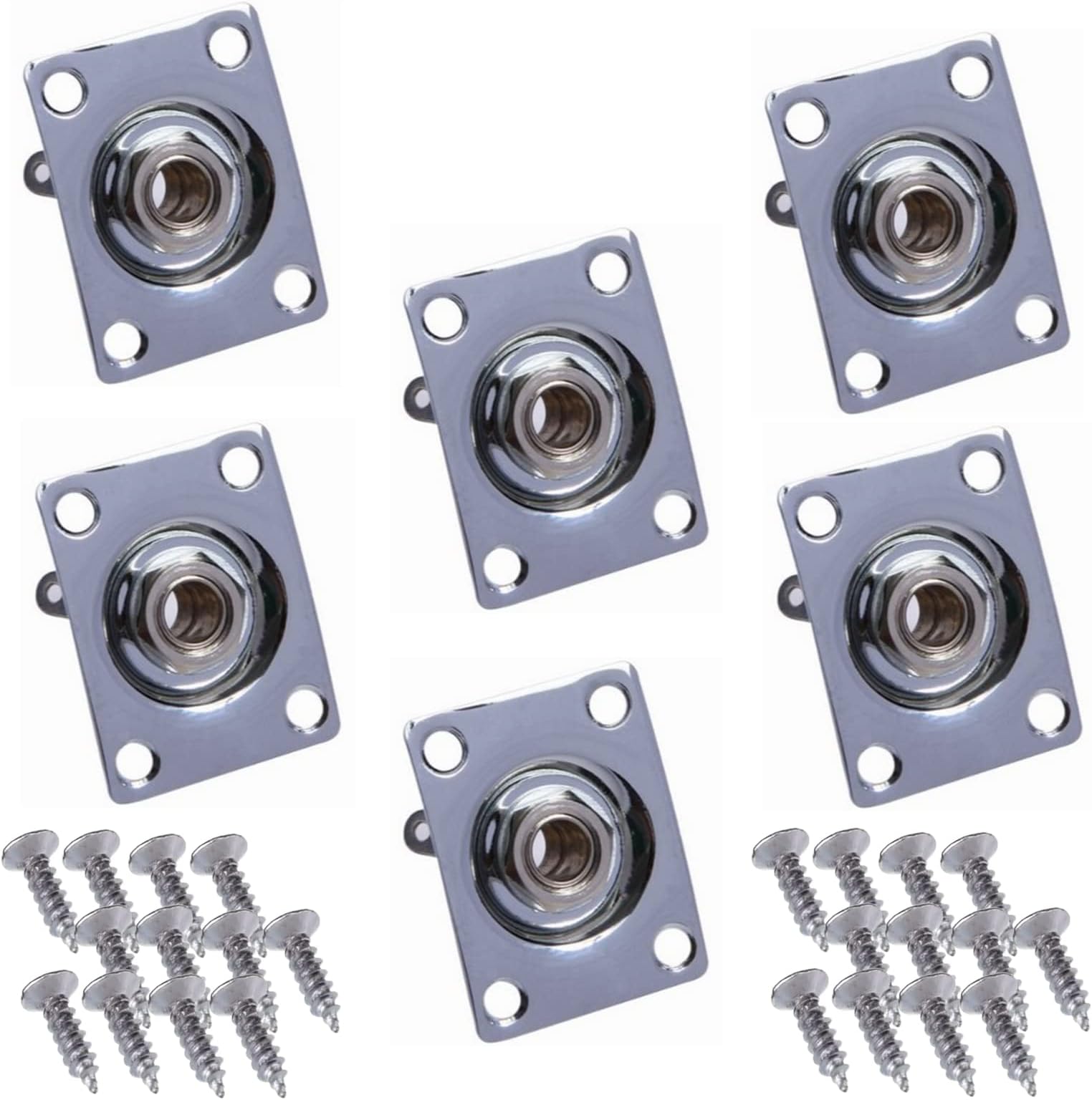 6pcs Square Guitar Input Jack, Silver Guitar Output Jack Plate, Bass Guitar Jack Socket, Electric Guitar Parts Accessories