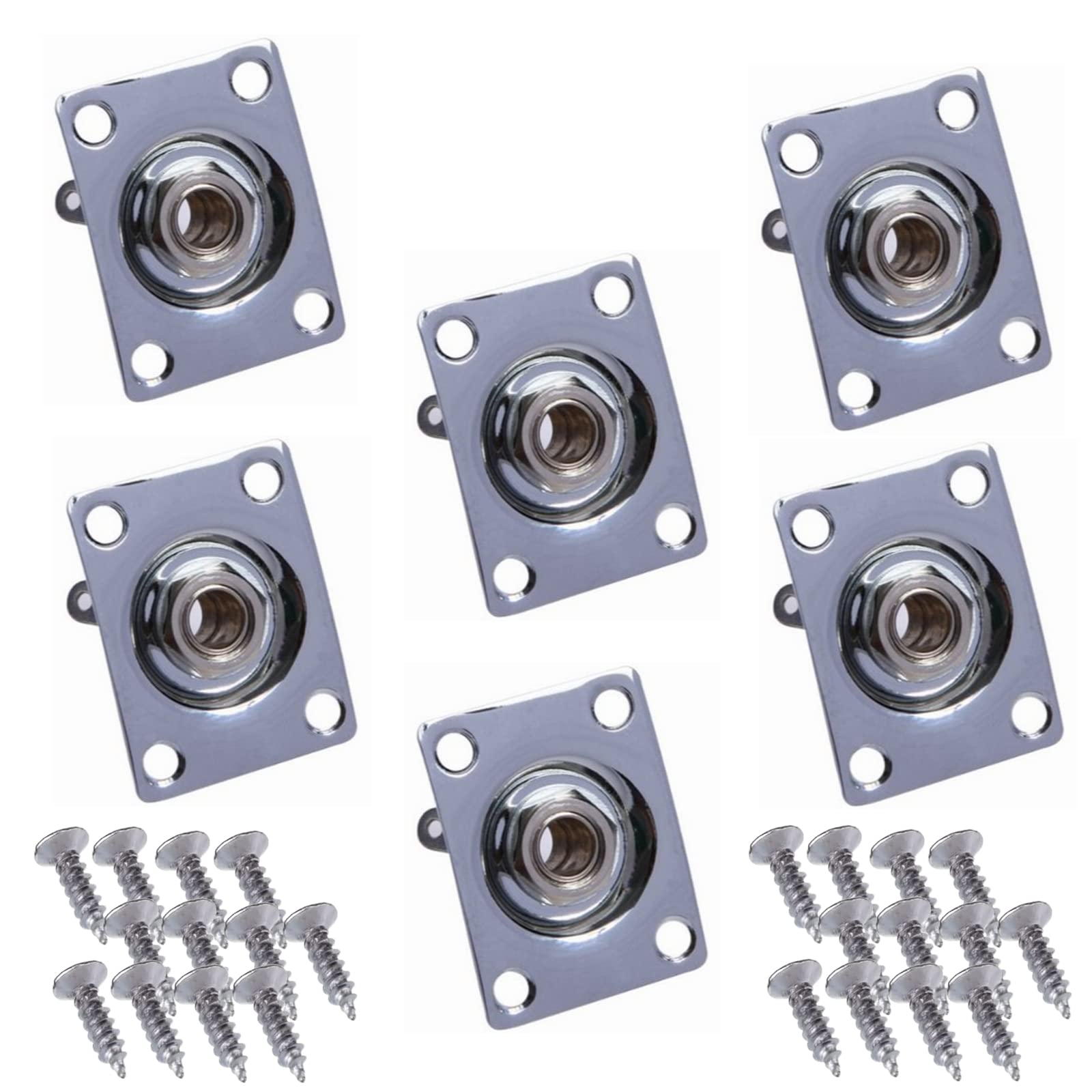 6pcs Square Guitar Input Jack, Silver Guitar Output Jack Plate, Bass Guitar Jack Socket, Electric Guitar Parts Accessories