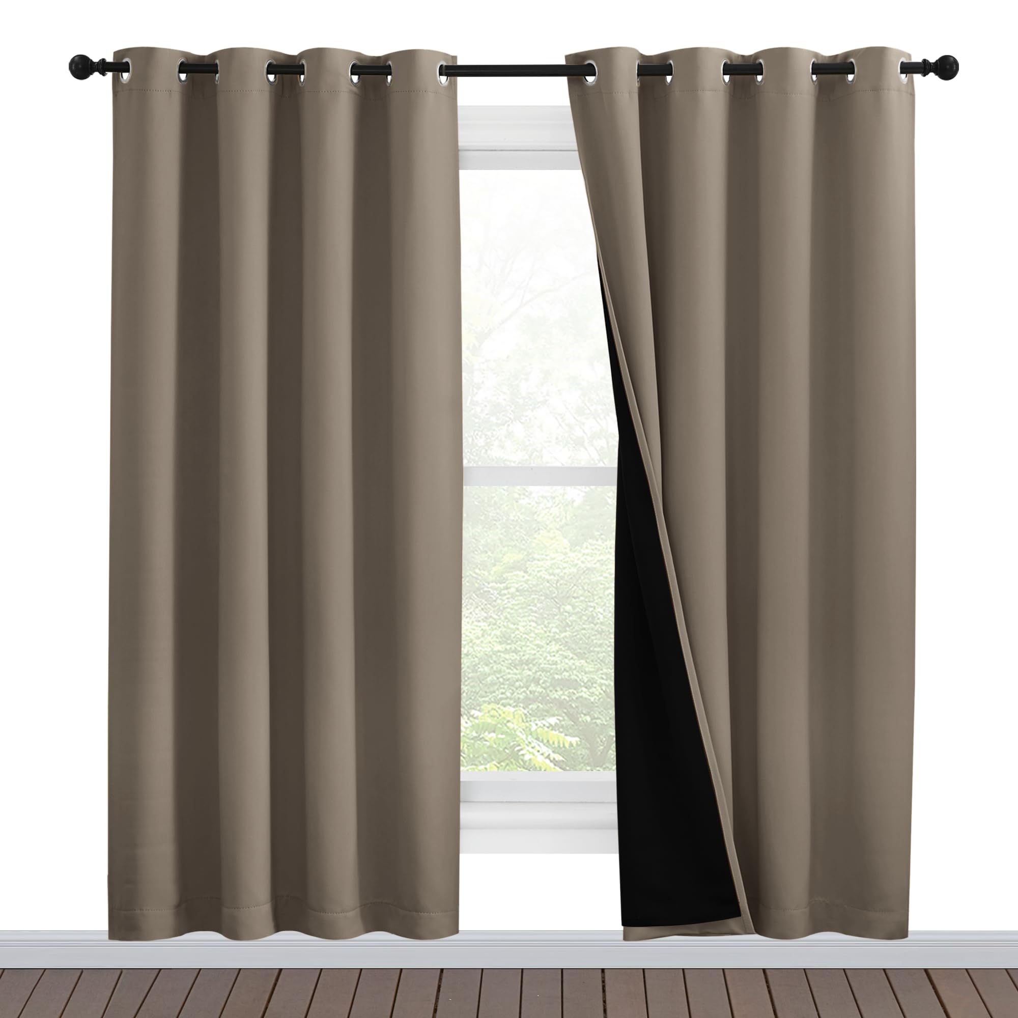 NICETOWN Taupe Full Shade Curtain Panels, Pair of Energy Smart &amp; Noise Blocking Out Blackout Drapes for Dining Room Window, Thermal Insulated Guest Room Lined Window Dressing(Taupe, 55 x 78 inch)
