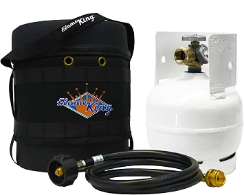 Flame King Gas Hauler Kit - Insulated Protective Carry Case, 3LB Propane Tank and Adapter Hose for Camping and Outdoor Adventures, Black/White