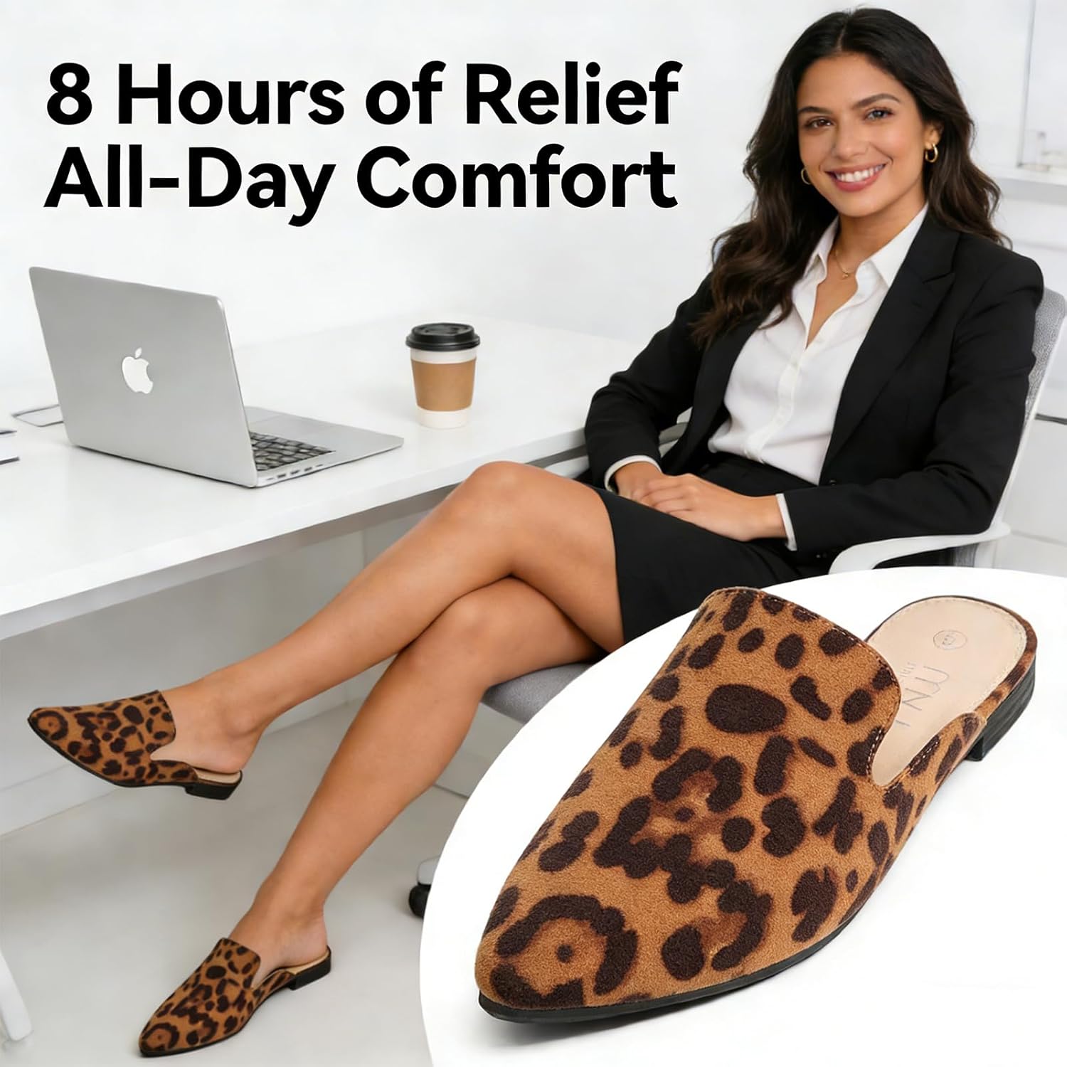 MUSSHOE Pointed Toe Mules for Women: Comfortable Slip On Flats with Soft Memory Foam - Non-Slip Lightweight Backless Loafers for Office Work & Business Casual - Image 3