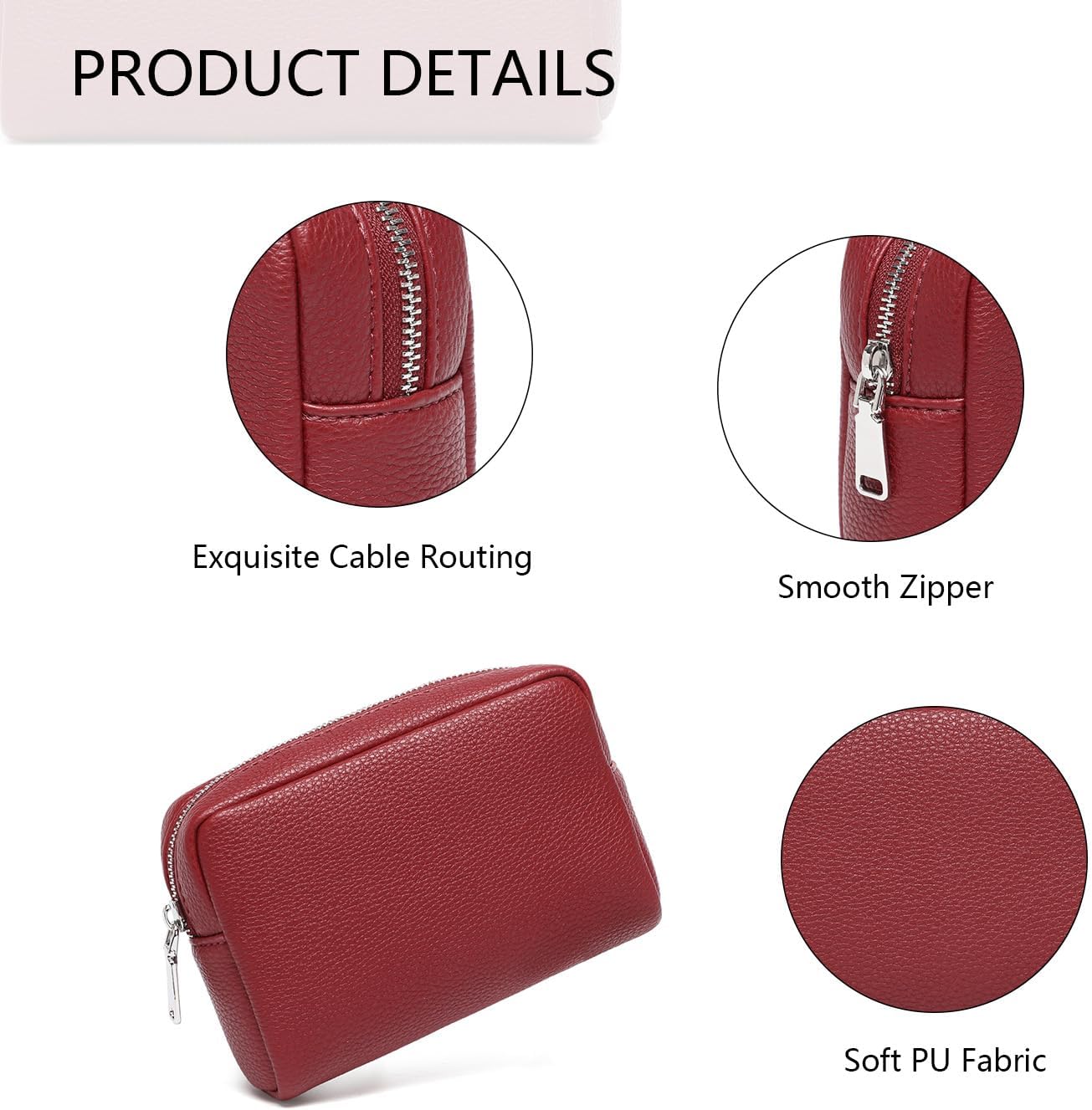 Makeup Bag Large Capacity Women's Classic Black Wash Bag Adjustable Partition Wash Brush and Cosmetic Carrying Bag (PU/Encore Red) - Image 4