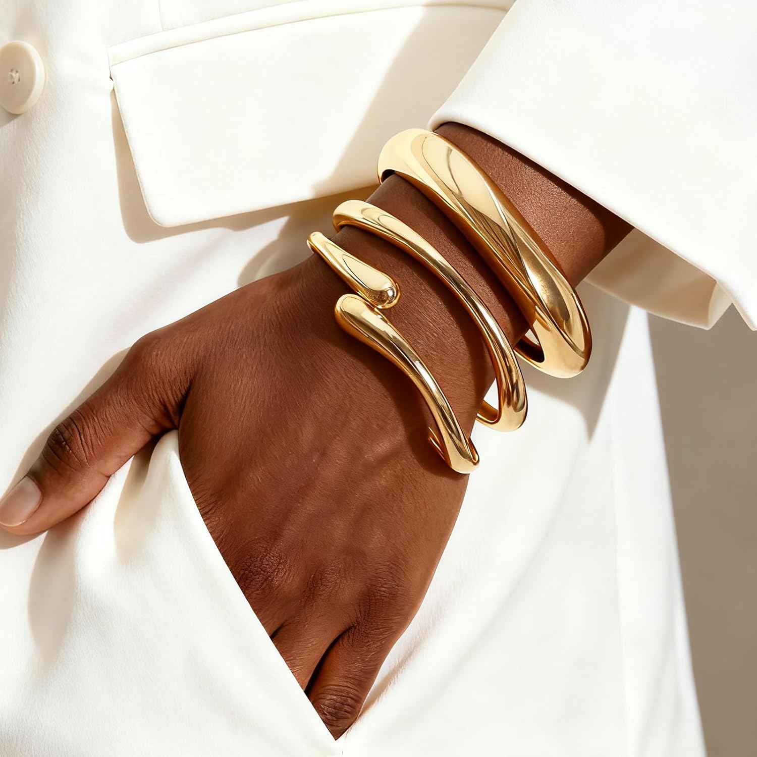 Chunky Gold Bangle Bracelets for Women Dainty Gold Plated Big Stackable Bangles Set Trendy Statement Cuff Bracelet Stack Fashion Jewelry Gift - Image 4