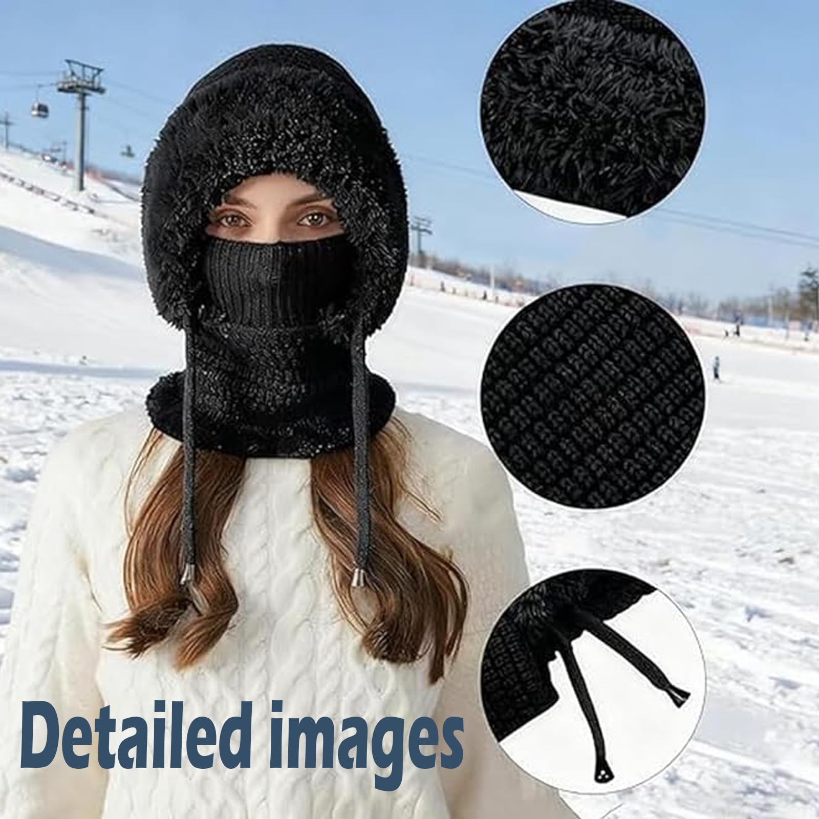 2 gorros 3 en 1 con bufanda y máscara para mujer, conjunto de bufanda y máscara de esquí de punto, todo en uno, sombrero resistente al viento