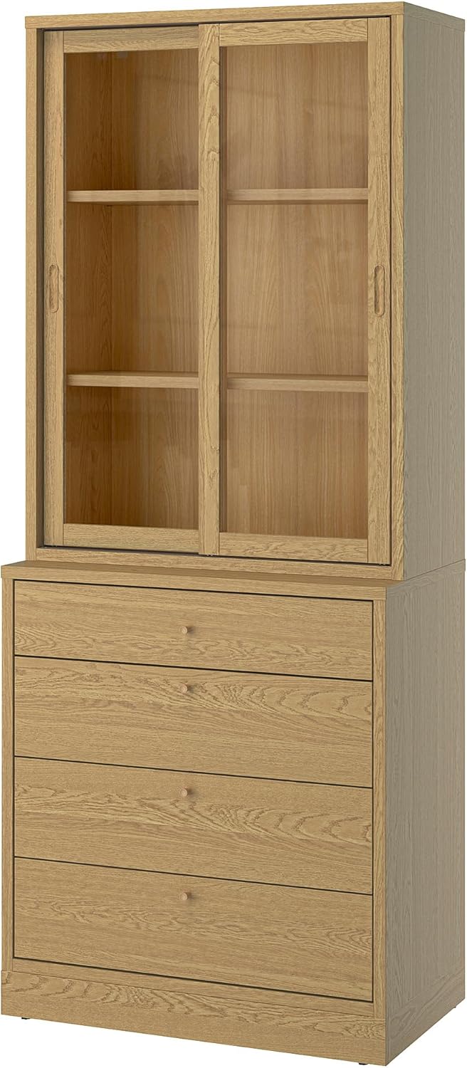TONSTAD Storage combination with drawers, oak veneer/glass, 82x47x210 cm