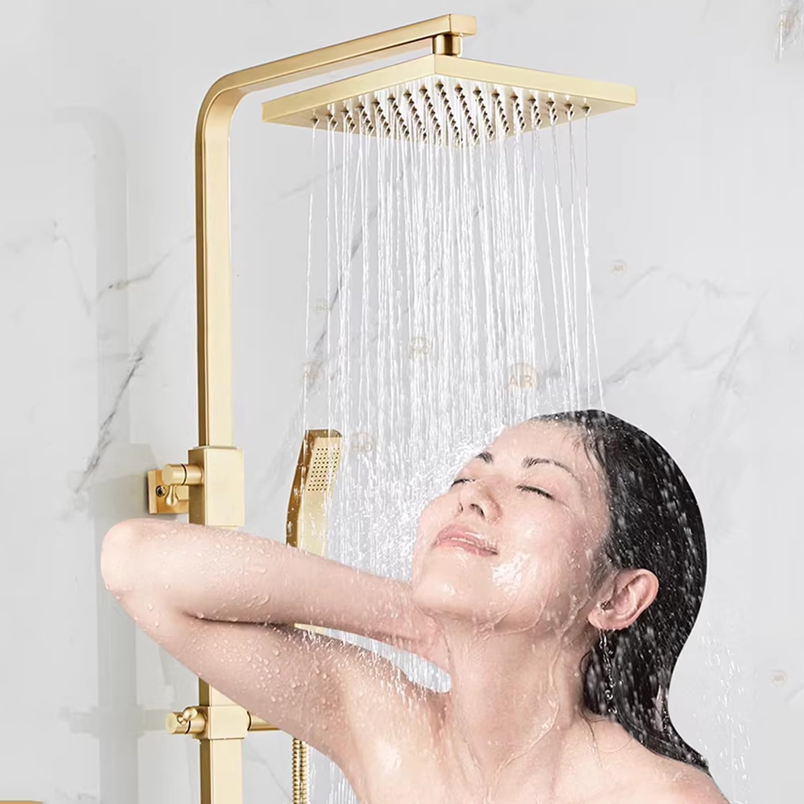 Asta Doccia con Soffione e Doccetta Altezza Regolabile Colonna Doccia con Miscelatore Oro 4 Modalità di Flusso D'acqua per Bagni Domestici e Spazi Commerciali
