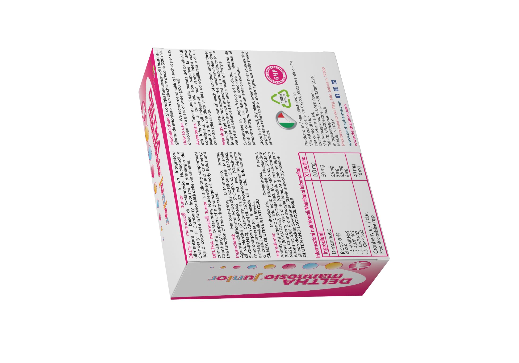 DELTHAmannosio Junior D Mannosio alto dosaggio 500mg Mirtilli rossi e nucleotidi purificati Made in Italy per le vie urinarie dei bambini