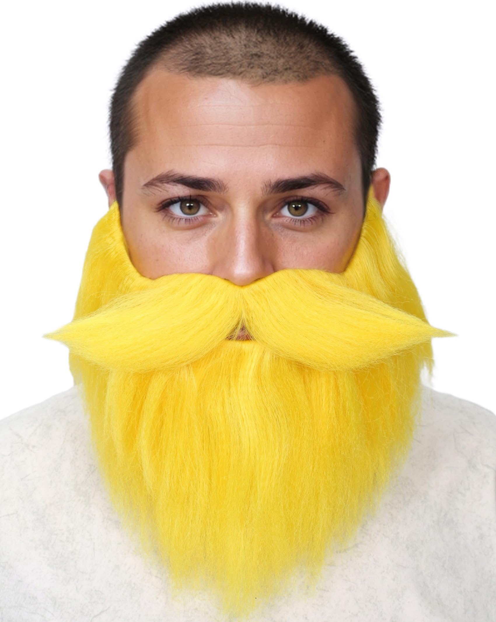 Linfairy Short Straight Synthetic Fake Beard Mustache Costume and Halloween Party for Adults (Yellow)