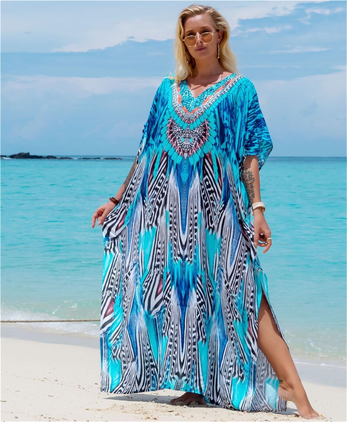 Copricostume da Bikini Abiti da Donna Taglie Forti Abito con Scollo a V Ampio per Vacanza
