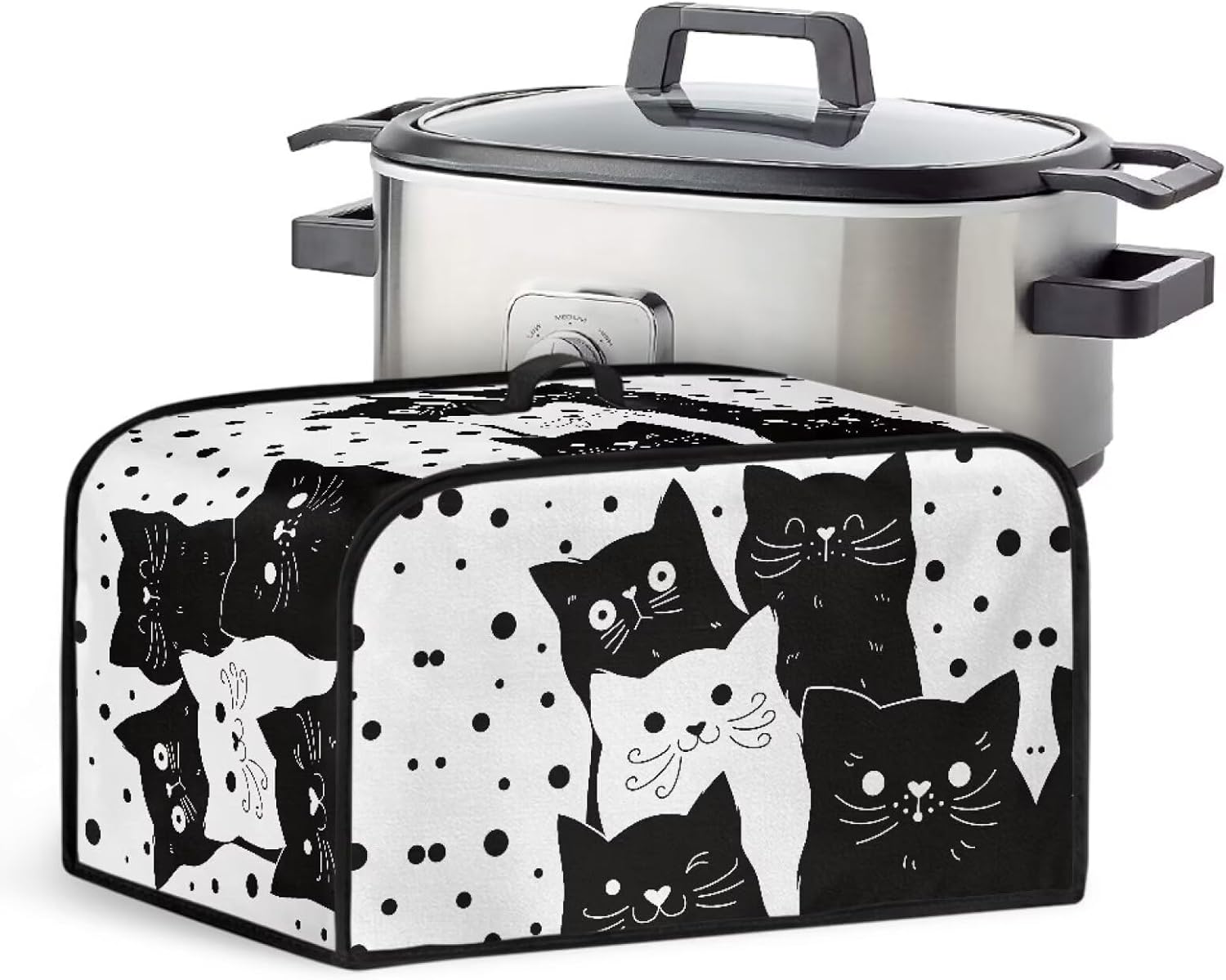 Kathyboom Black Cat Crock Pot Dust Cover with Side Pockets