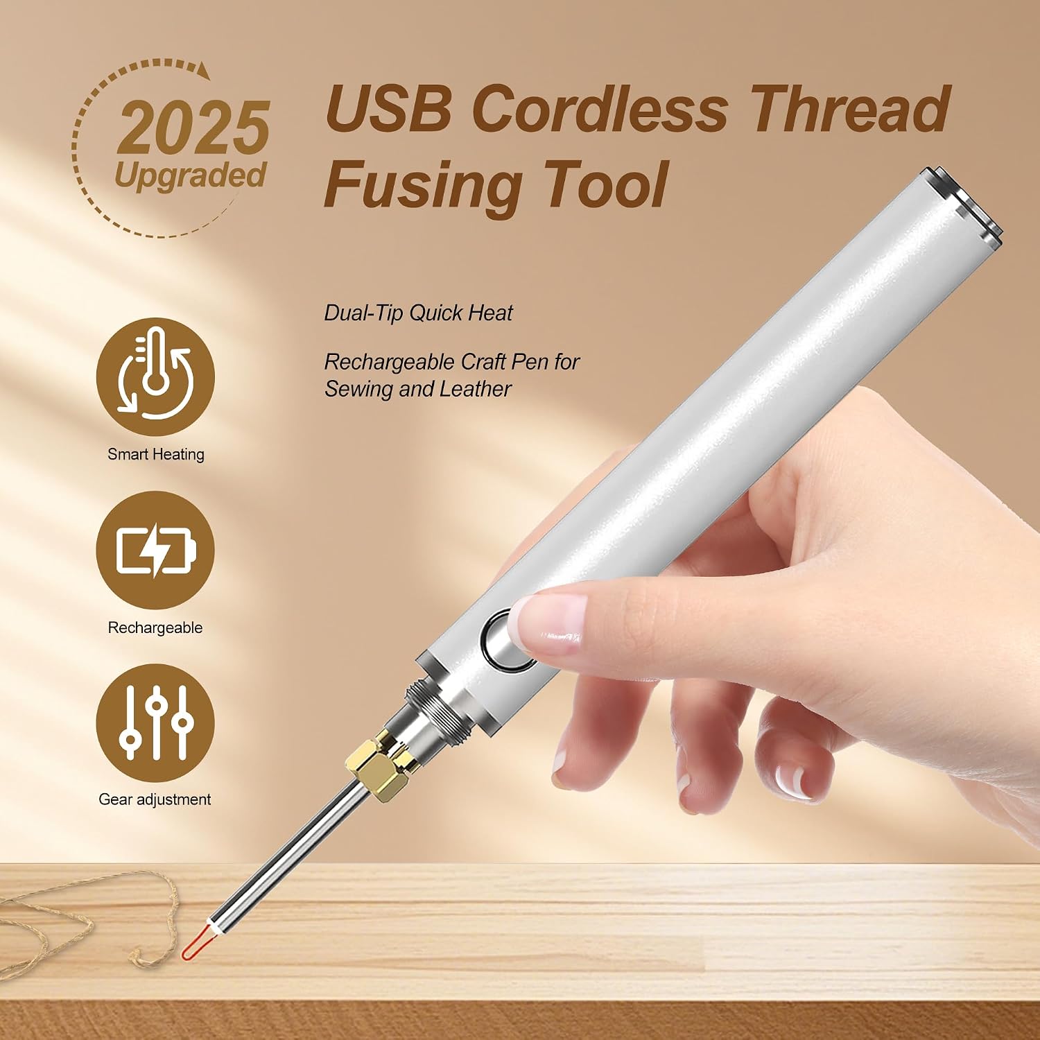 gzpynsgaoh Cordless Thread Sealer Kits for Sewing Leather Craft Jewelry Making Rechargeable Fabric Fusing Tool with Interchangeable Tips, Portable USB Thread Zapper Tool（3 Tips）
