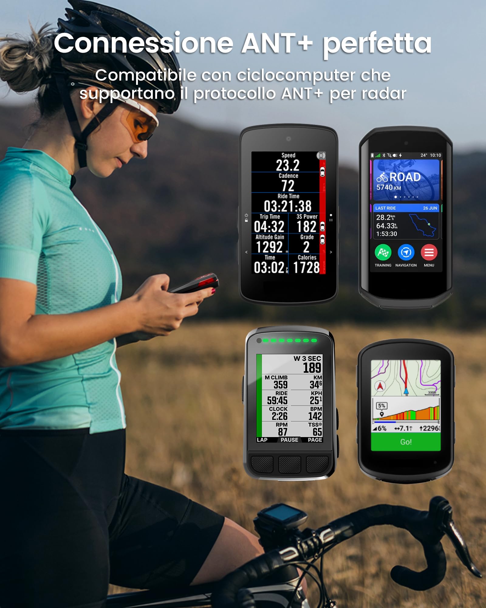 RAVEMEN NT201 Fanalino Radar Posteriore per Bicicletta, 80 Lumen Grandangolare Posteriore Luce con Avviso Visivo e Acustico per la Guida Notturna in Città compatibile con ANT+