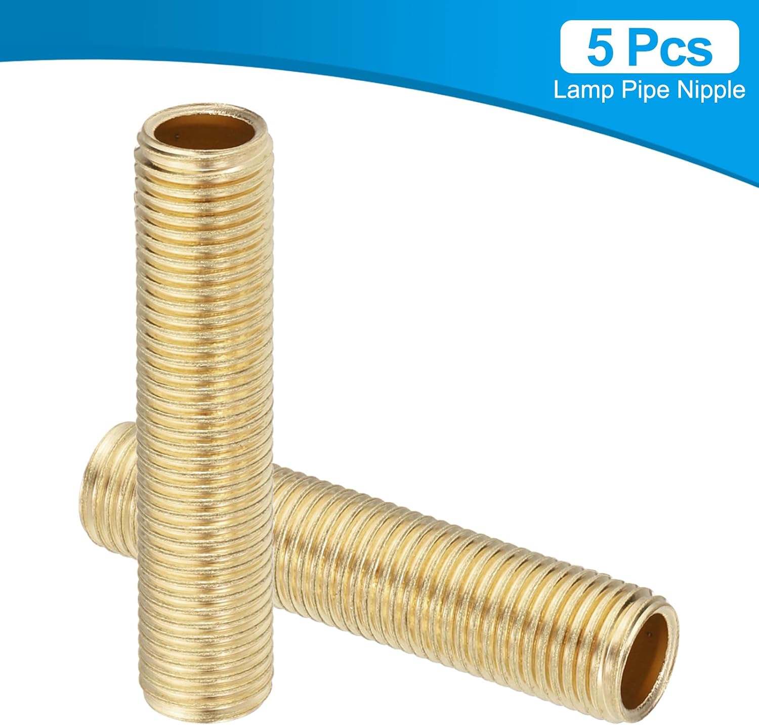 PATIKIL 1/4IP Standard Thread Brass Lamp Pipe Nipple, 5 Pcs 65mm/ 2.6" Length Hollow Tube Adapter Coupler Connector Pipe Fitting Hardware DIY Repair Part for Lamp Lights