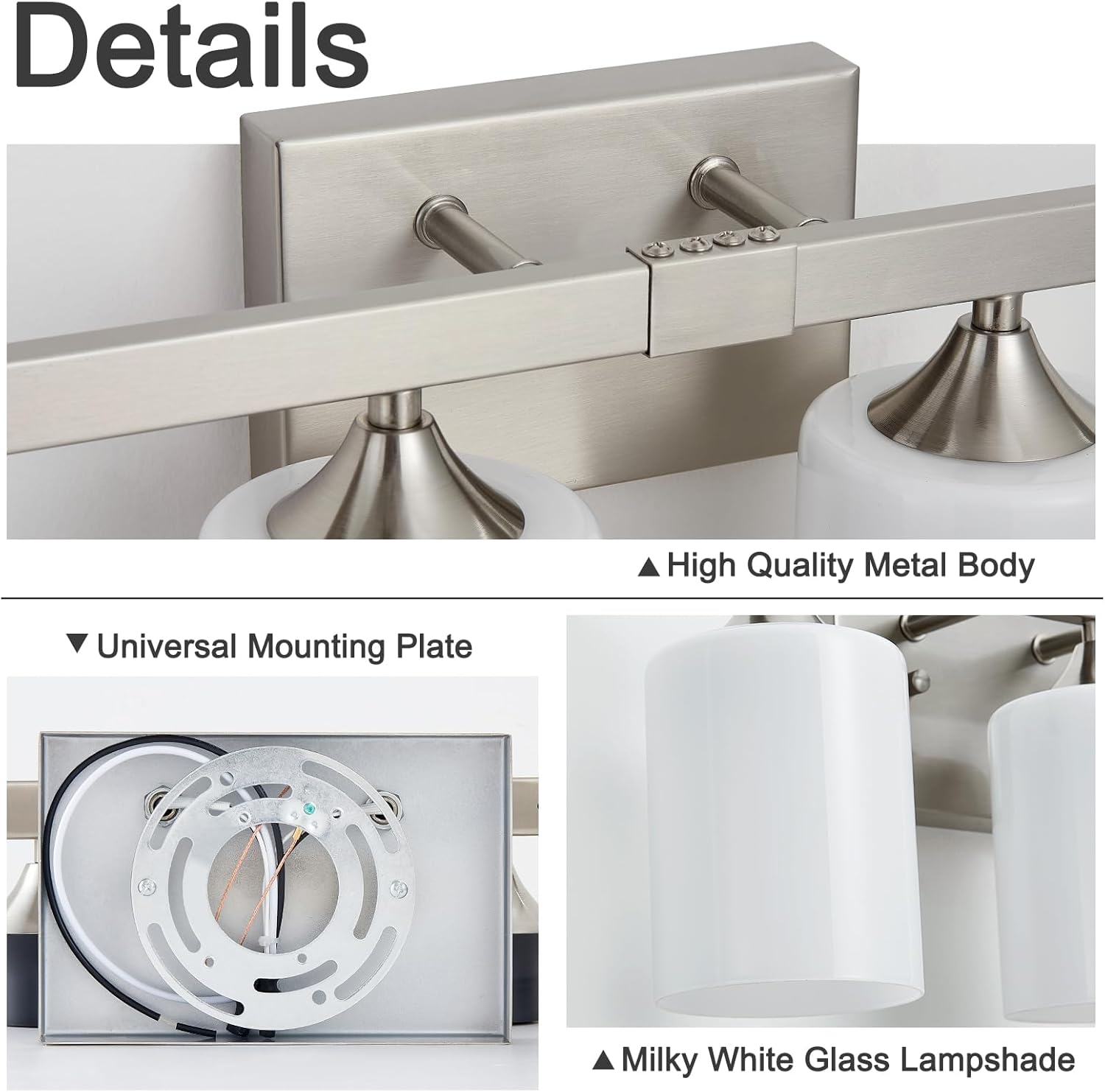 ZHU YAN Brushed Nickel Vanity Lights,4-Light Bathroom Light Fixtures,Milky White Glass Shades Wall Lamp,E26 Socket Vanity Lights Fixtures,Bathroom Lighting Fixtures Over Mirror
