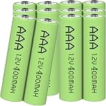 12 Packs 1.2V AAA 400mAh Ni-MH Rechargable Batteries for Garden Landscaping Solar Lights (Triple A Size Cell)