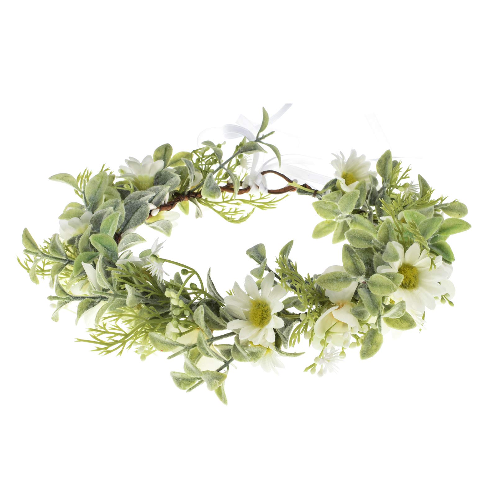 Floral Fall Camellia Flower Crown Rose Headpiece Wedding Bridal Flower Girl Halo Maternity Photo Props FL-03, Daisy Whie, 1 Count (Pack of 1)