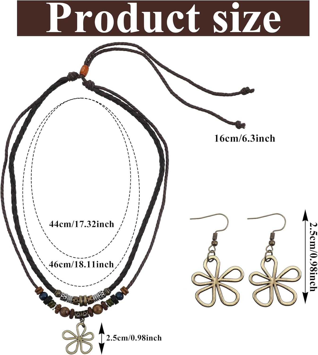 Boho Necklaces for Women, Multi-Layer Wood Bead Necklace with Hollow Flower Earrings, Retro Hippie Necklaces and Earrings Jewelry Set for Women & Men, Festivals and Everyday Wear - Image 2