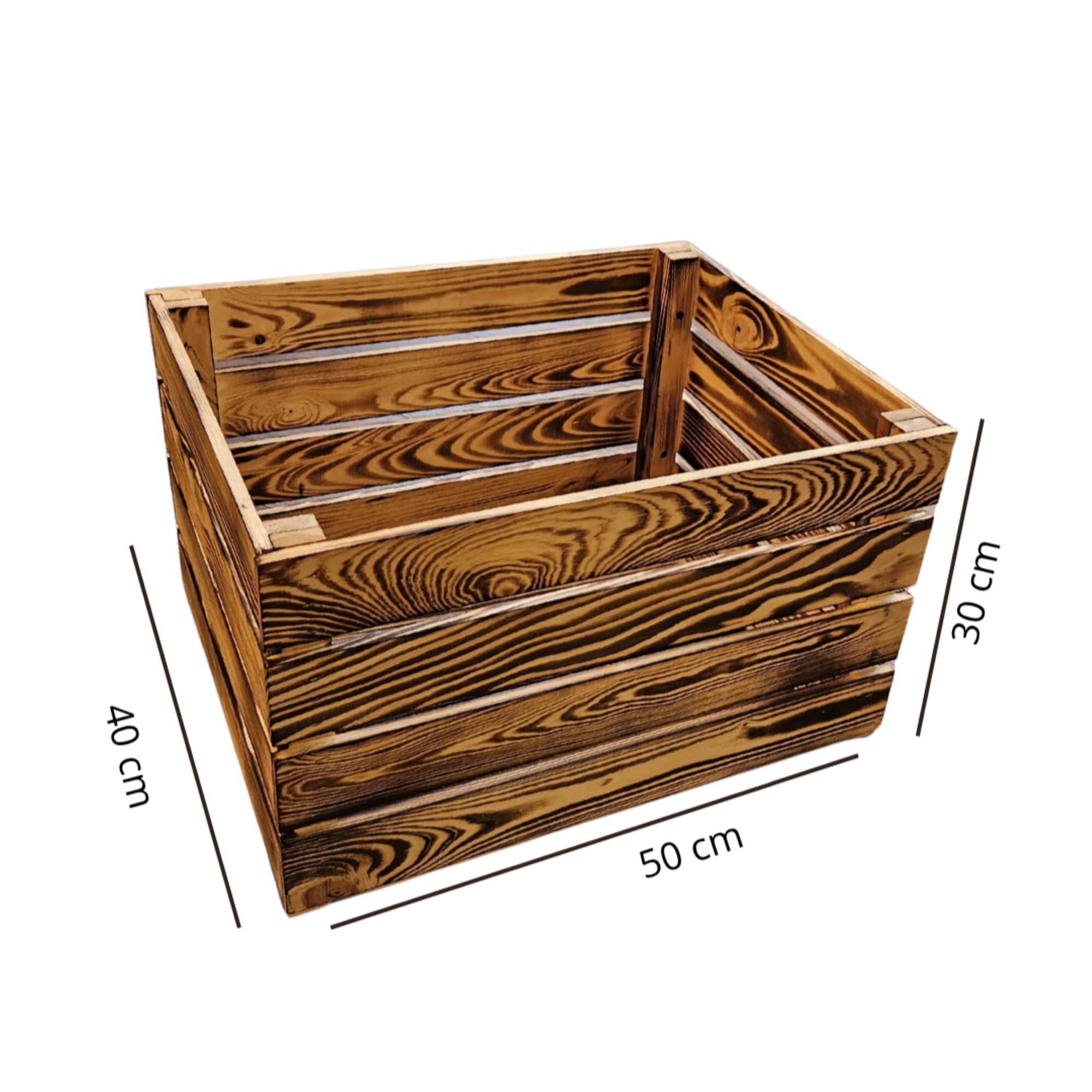 7-er Set Vintage Holzkisten Geflammt – 50x40x30 cm (3 Stück) & 40x30x25 (4 Stück) cm – Weinkisten & Obstkisten im Used-Look – Dekokisten & Regale – Holzboxen als Möbel & Aufbewahrung – Rustikale Deko