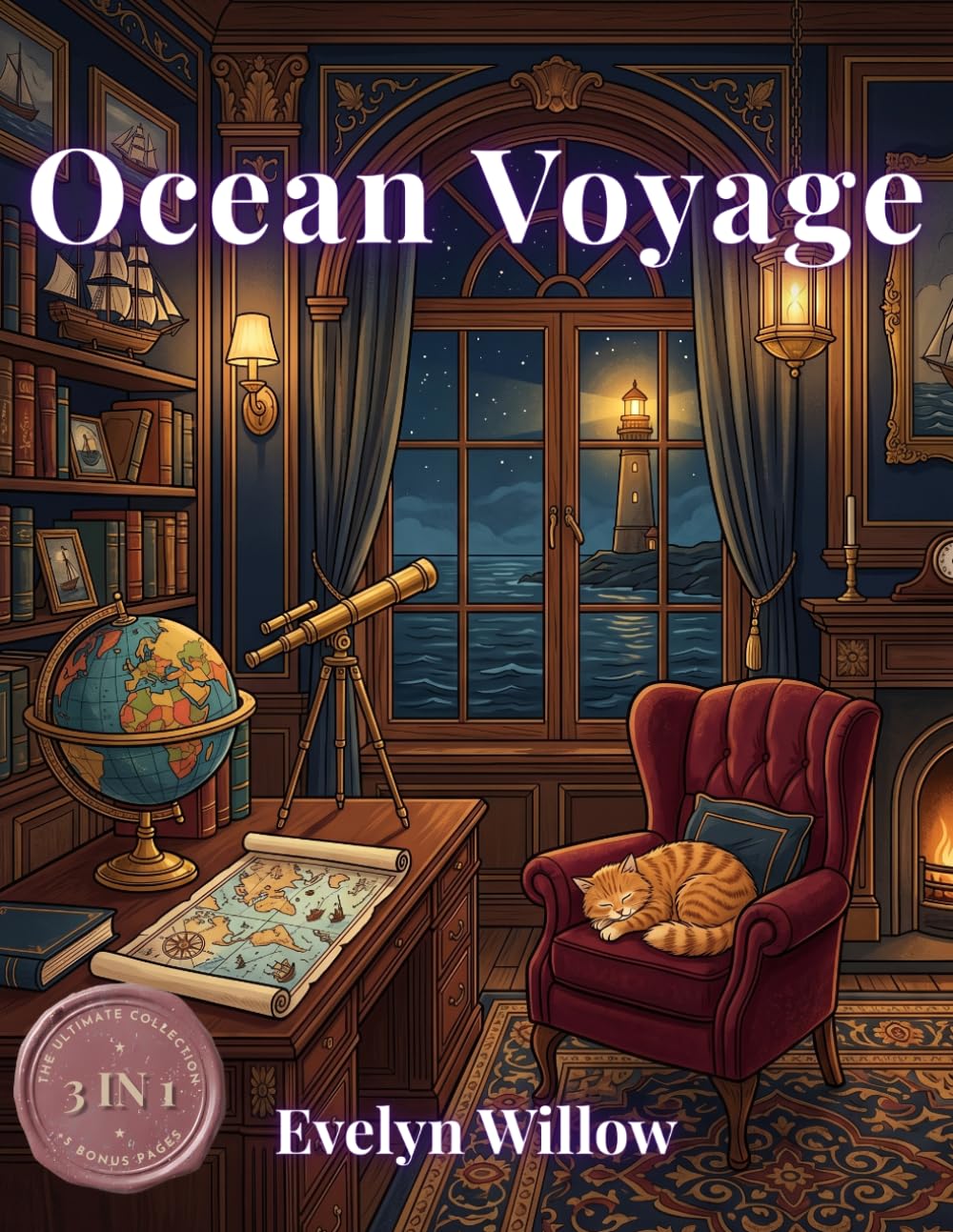 Ocean Voyage: 125+ Pages of Vintage Cabins, Seaside Terraces & Ancient Lighthouses (The Vintage Ocean Sanctuary Series)