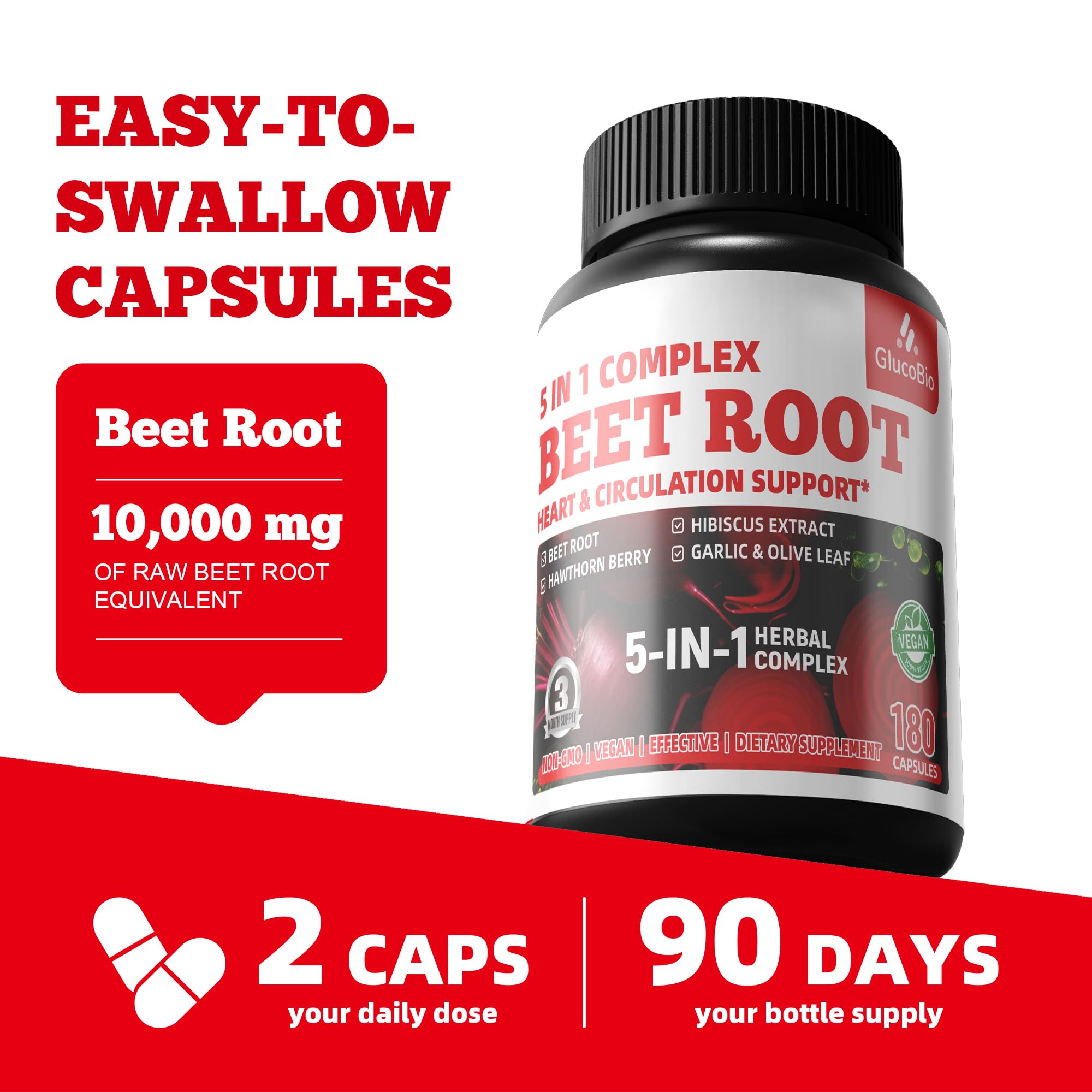 Beet Root Capsules - Super Beets Supplements from Fresh Beetroot Extract for Nitric Oxide, Blood Pressure & Heart Health Support- 180 Capsules — Amazon image 6