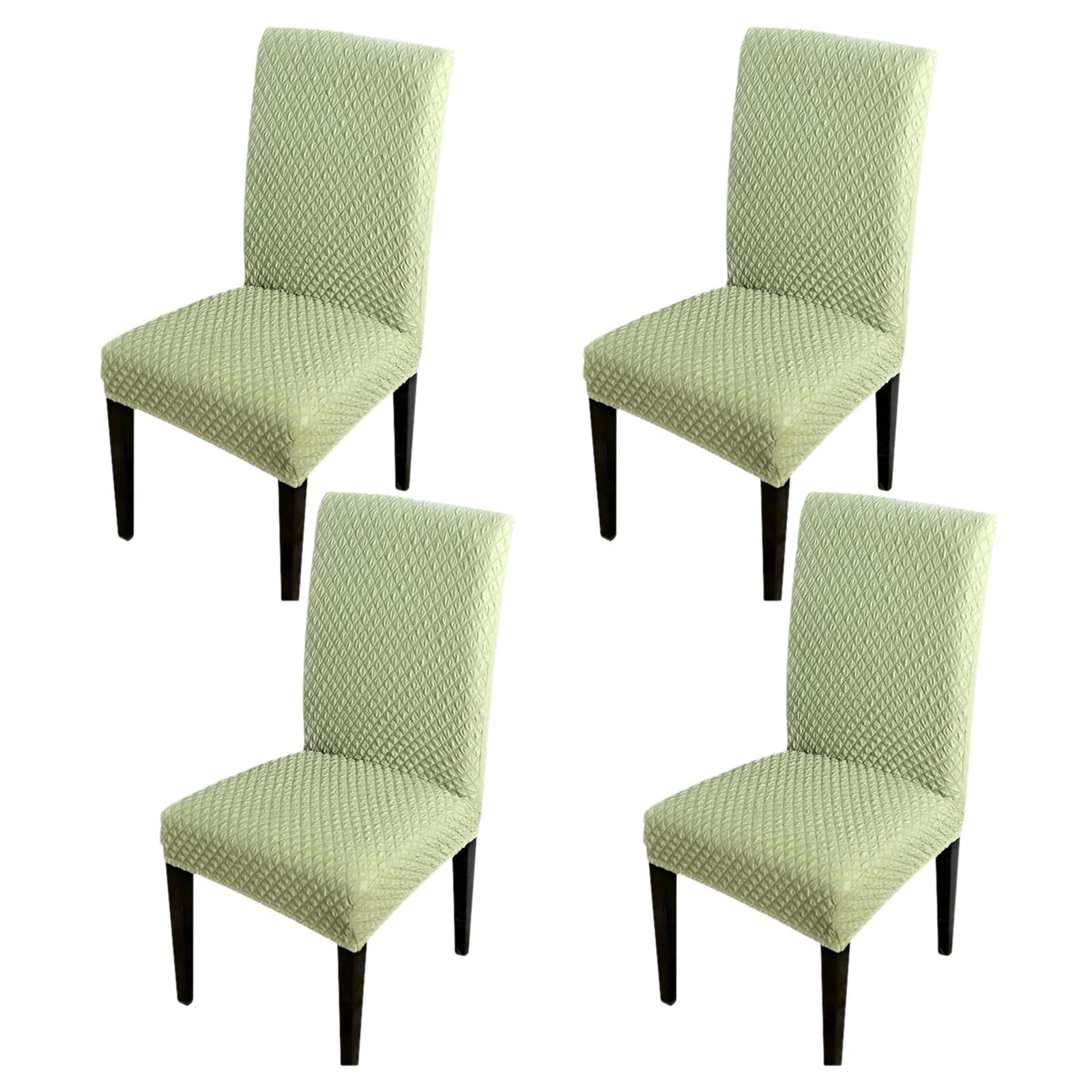 Housses de chaises vert clair extensibles et lavables en seersucker lot de 4