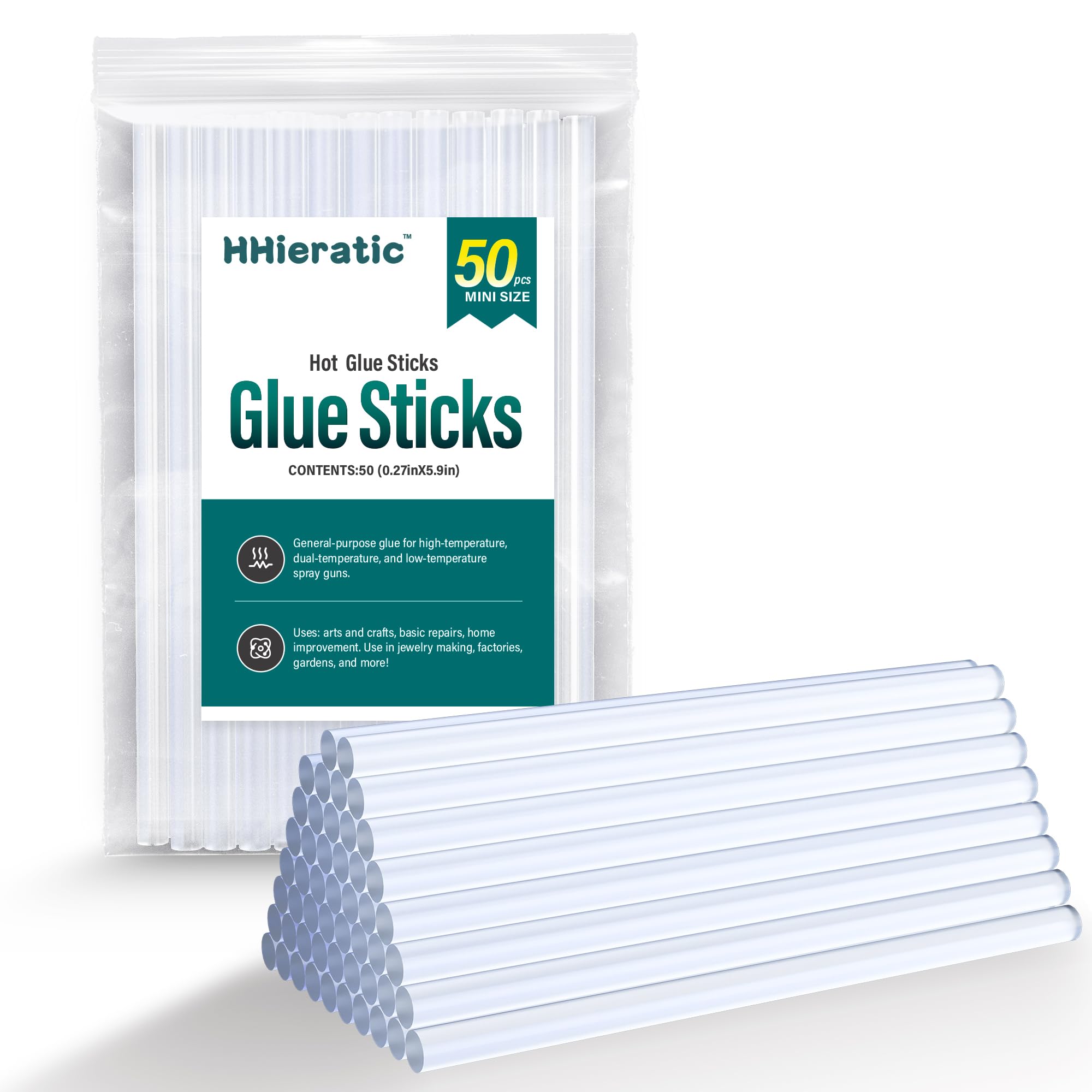 HHieratic Hot Glue Sticks 0.27x5.9 in All Purpose,50 Pack Clear Sticks for DIY Art,Craft General Repairs,Festival Home Decoration