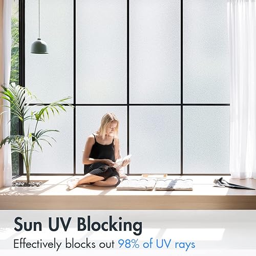 Miniatura 3 de Coavas Película de privacidad para ventana, película de vidrio esmerilado, película para ventanas de baño, película de esmerilado de ventana de día