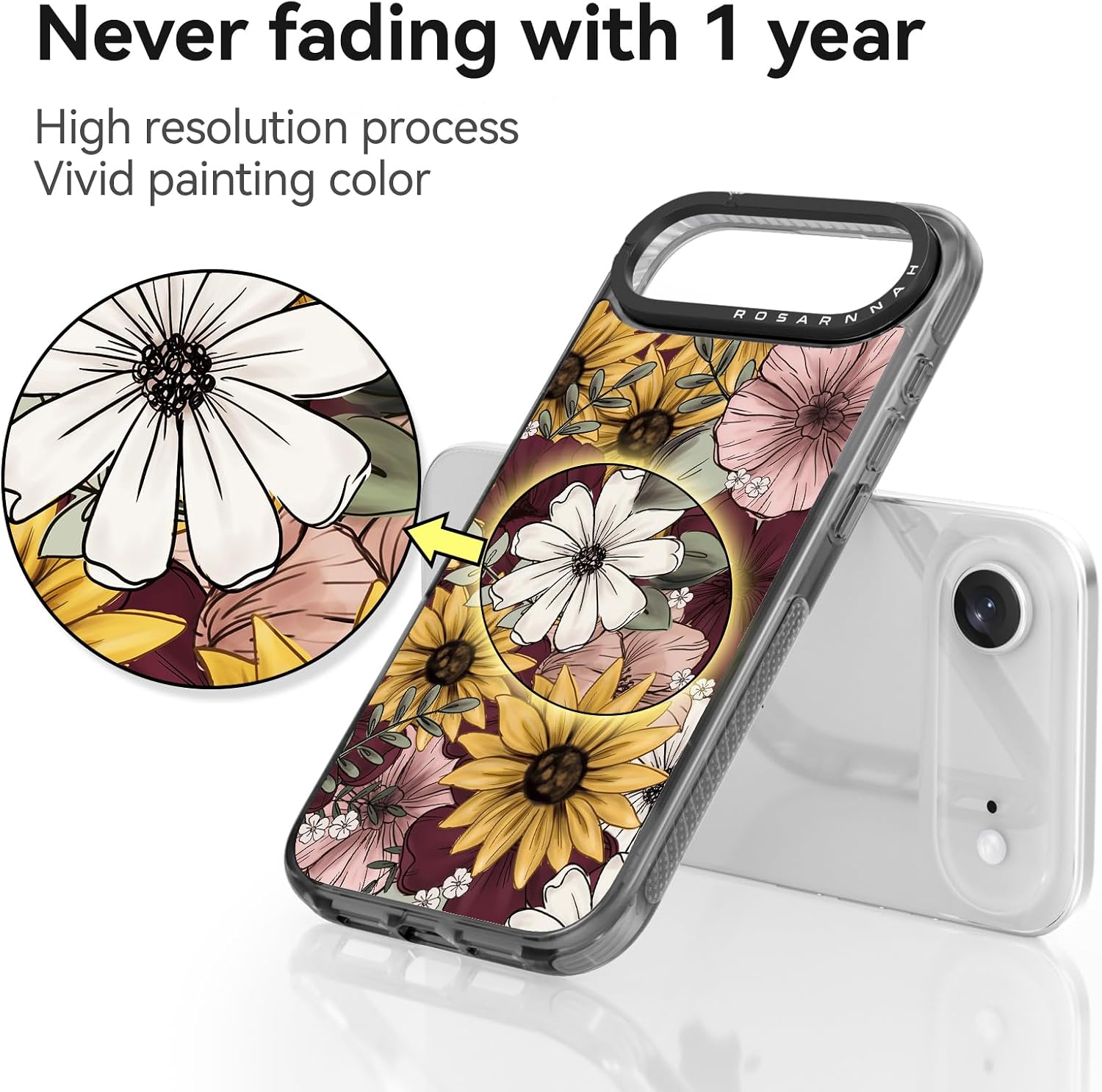 Rosarnnah for iPhone Air Case Cute - Durable Shockproof 6.6 ft Drop Impact Phone Case - Funny Sunflower Design for iPhone 17 Air (6.5") Black