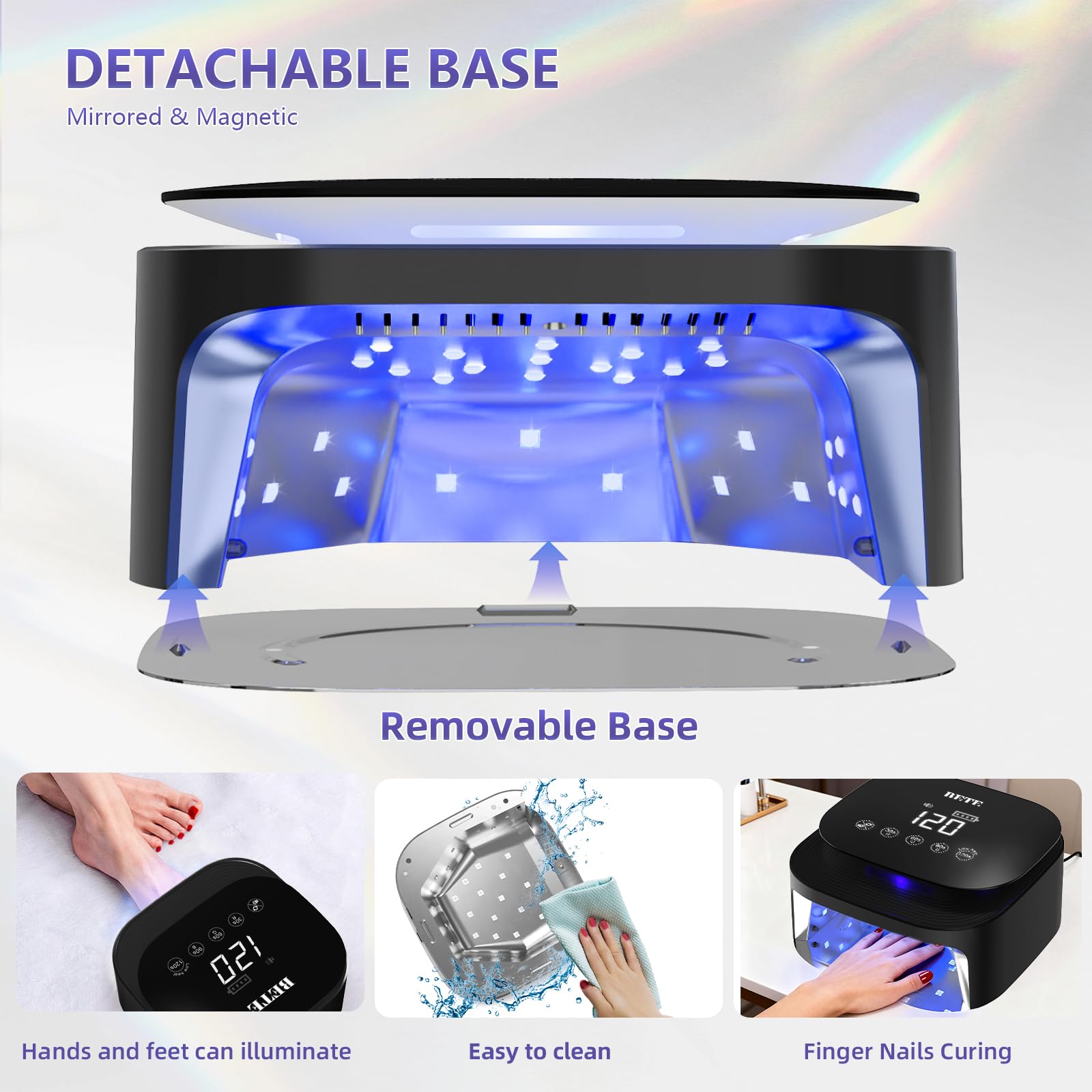 Lampes UV LED sans fil BETE 60W - Séchoir pour vernis gel rechargeable avec capteur automatique, 30 perles et 4 réglages de minuteur portable pour usage domestique/salon Black