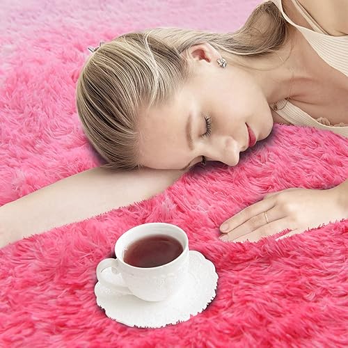 Miniatura 5 de A Nice Night Alfombra de Área de Piel Sintética Peluda y Esponjosa, Estampado de Estrella con Purpurina Tie Dye Rosa-Púrpura, Suave, Alfombras