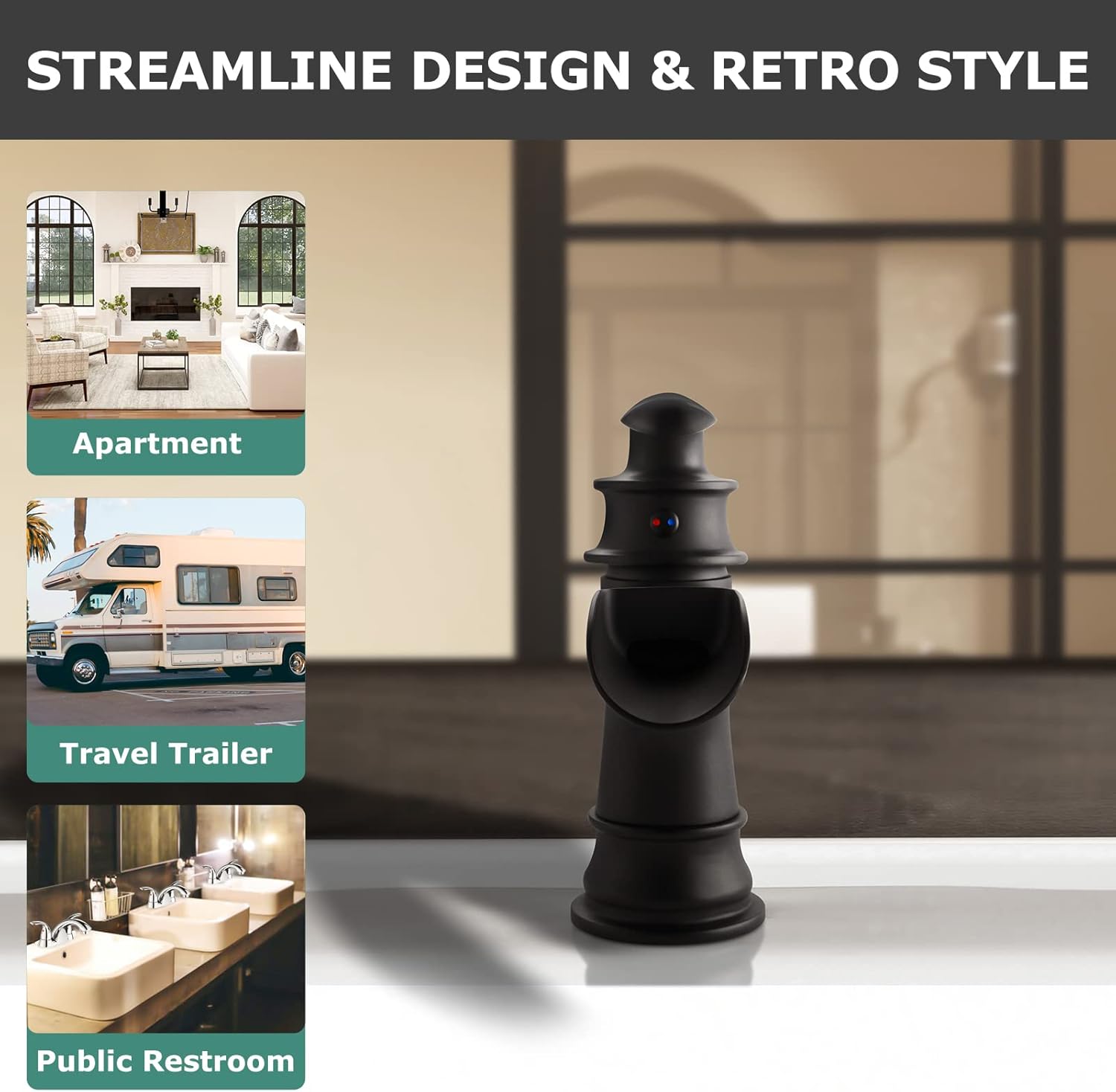 PARLOS Single Handle Bathroom Faucet, Waterfall Sink Faucet with Pop Up Drain, Escutcheon and Cupc Water Supply Lines, Matte Black, 1434904