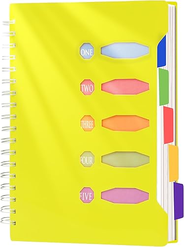 Yoment Cuaderno de 5 asignaturas de 7 x 10 pulgadas, cuaderno grande en espiral con pestañas divisores, cuaderno rayado ancho para el trabajo, 280 disponible en Yaxa Venezuela