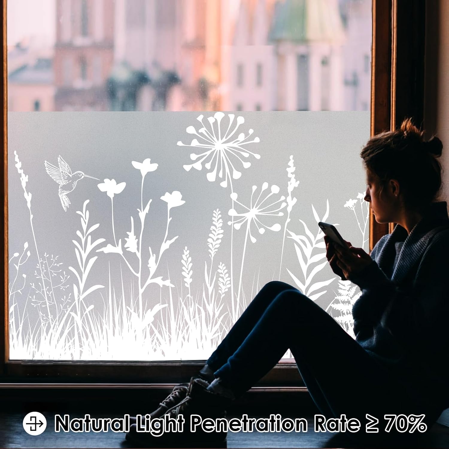 DKTIE Window Privacy Film with Installation Tools, Adhesive Peel and Stick Stained Glass Static Cling No Glue Waterproof for Home Decor, A424, 35.4" x 118.1"