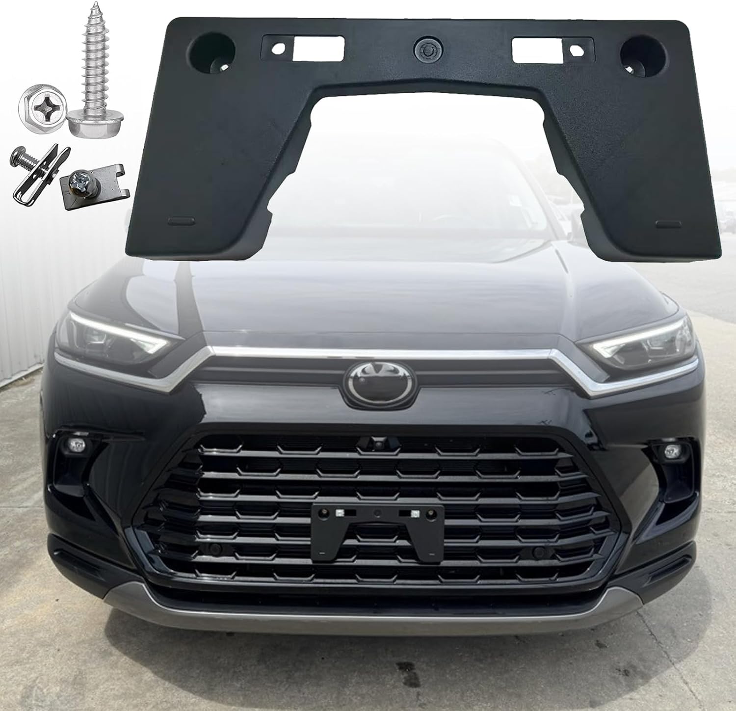 FASTCHE Front License Plate Frame Compatible with 2024 2025 2026 Toyota Grand Highlander Front Bumper License Plate Holder Mounting Bracket Replace # TO1068174 521140E240